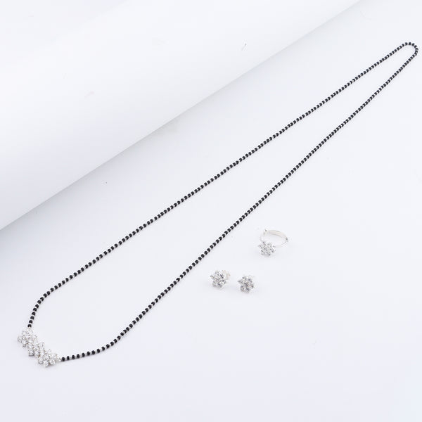 Angled view of Classic CZ Flower Motif Mangalsutra Set with Ring