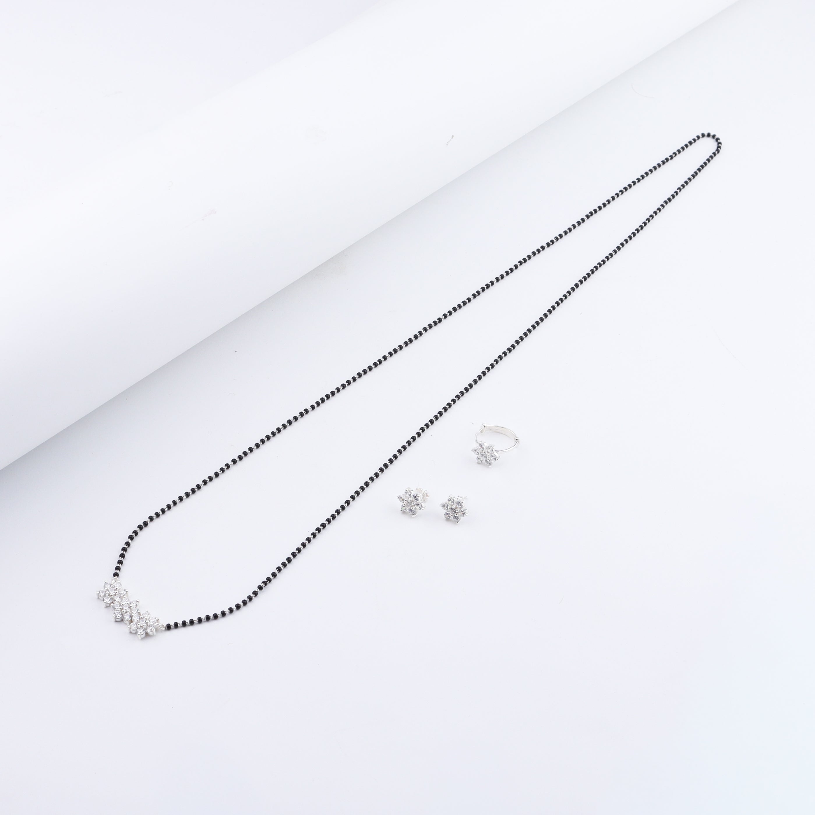 Classic CZ Flower Motif Mangalsutra Set with Ring – Big