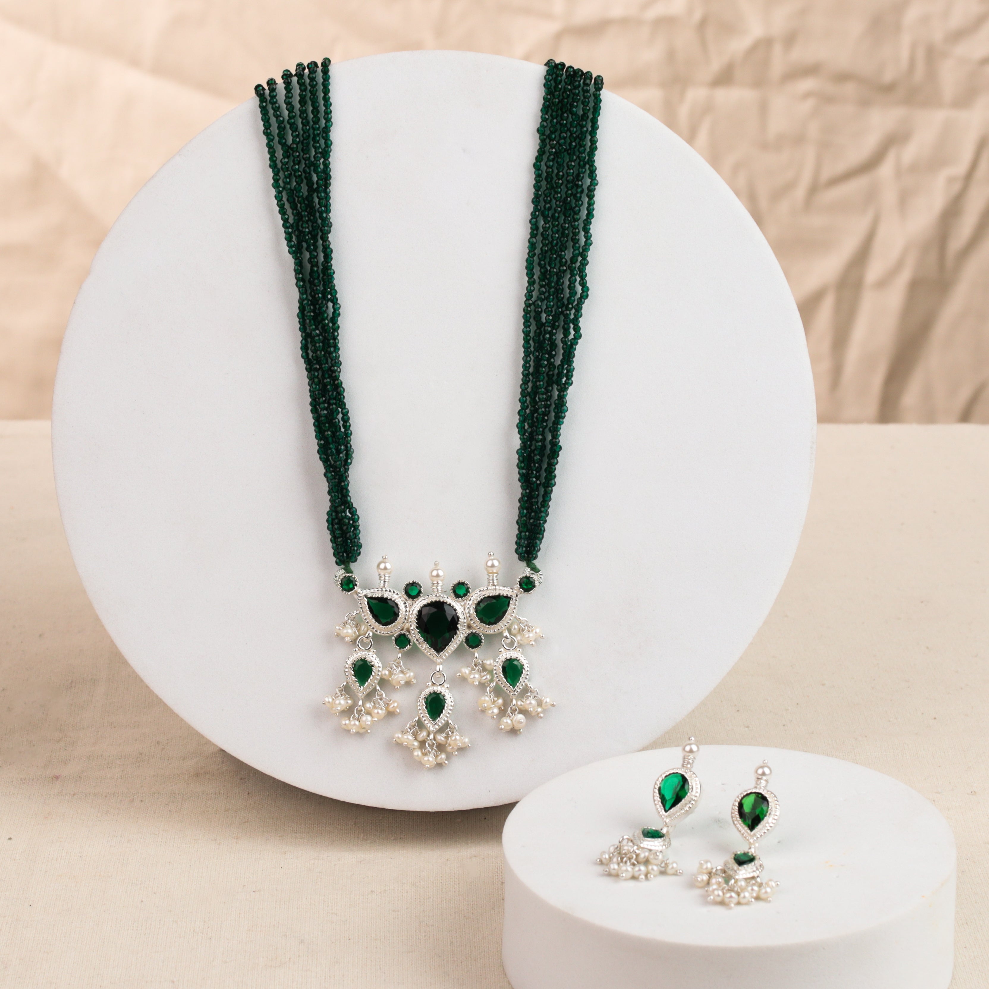 Green CZ Tanmani Set with Green Stones