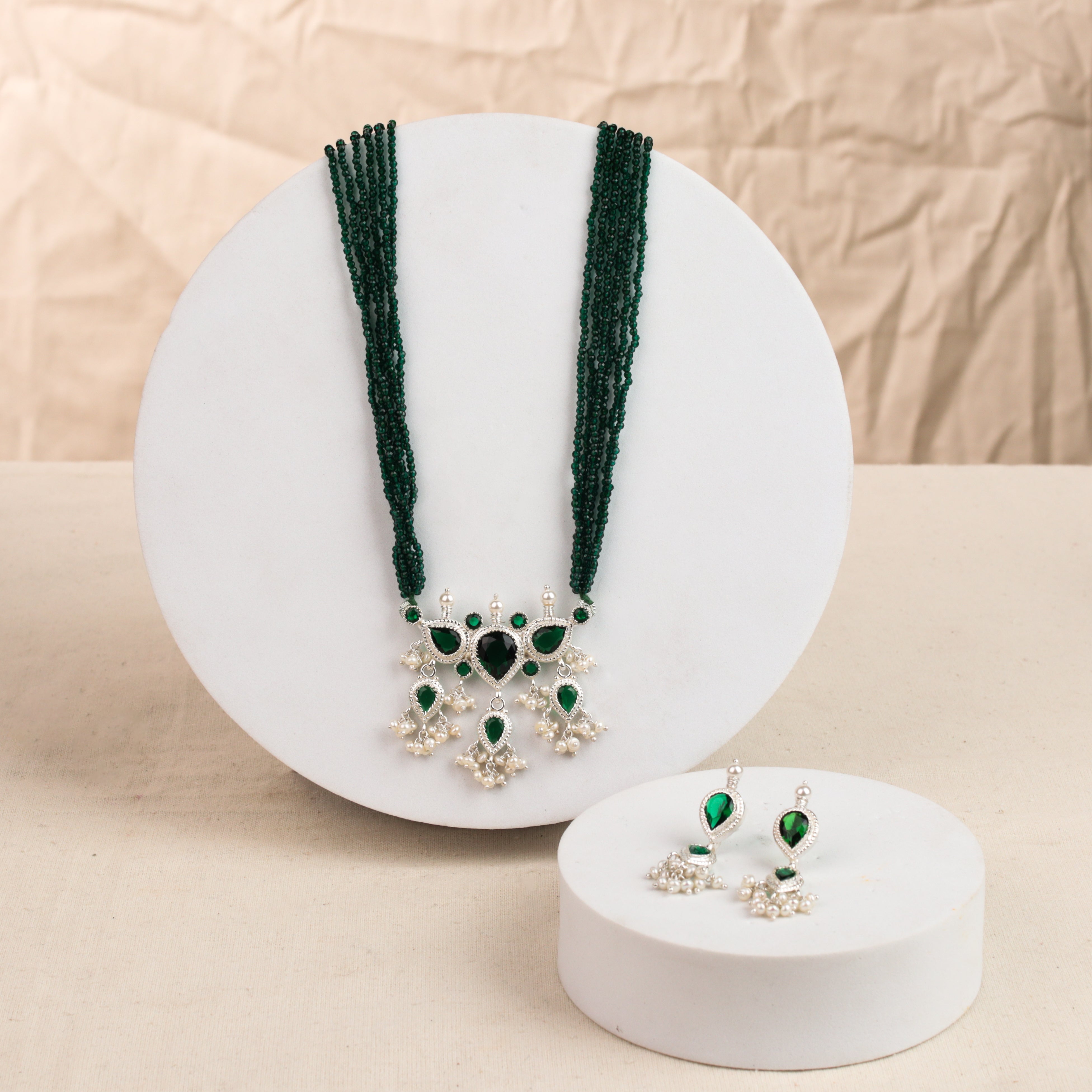 Green CZ Tanmani Set with Green Stones