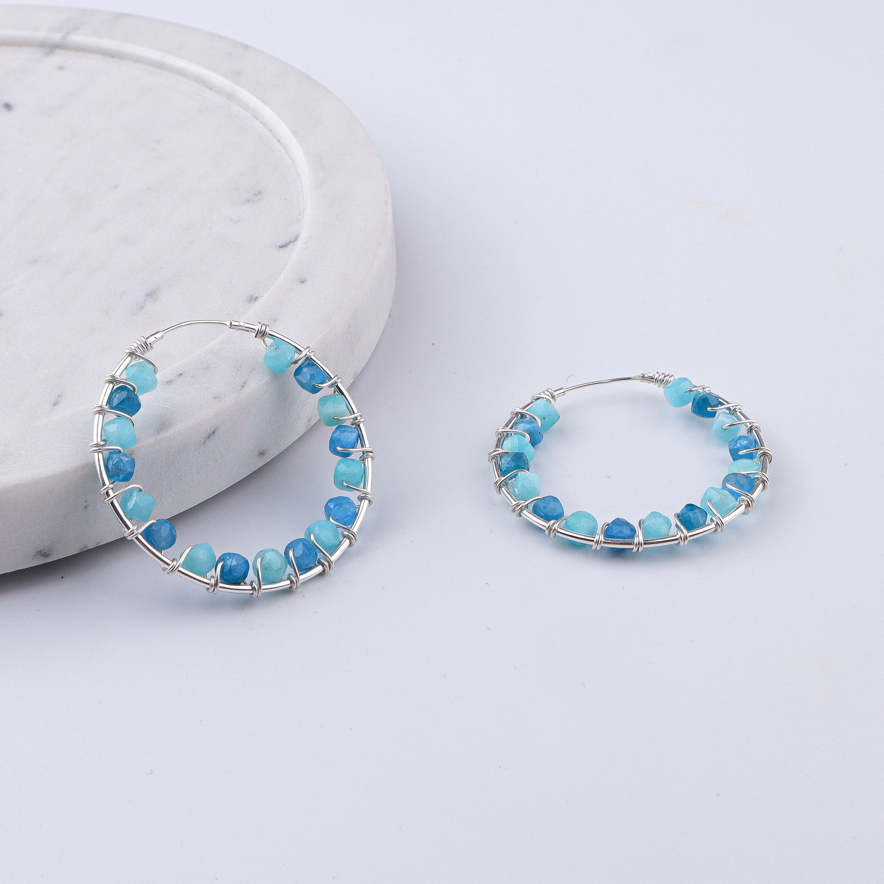Blue Firoza Wrap Hoops (Project Handmade)