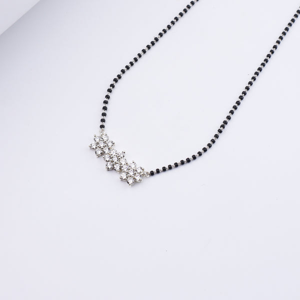 Model wearing Classic CZ Flower Motif Mangalsutra Set with Ring