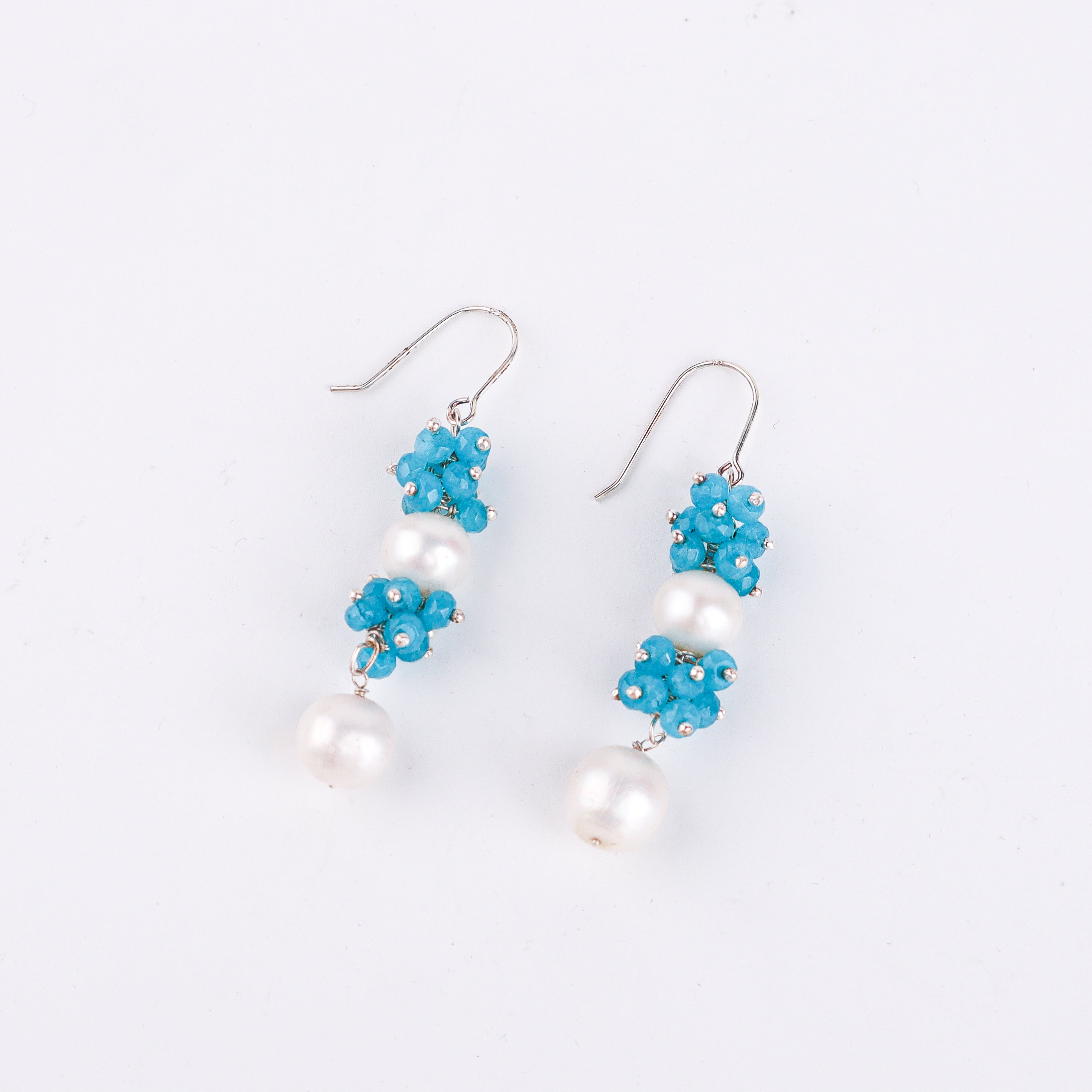 Silver Earring with Chalcedony and Pearls
