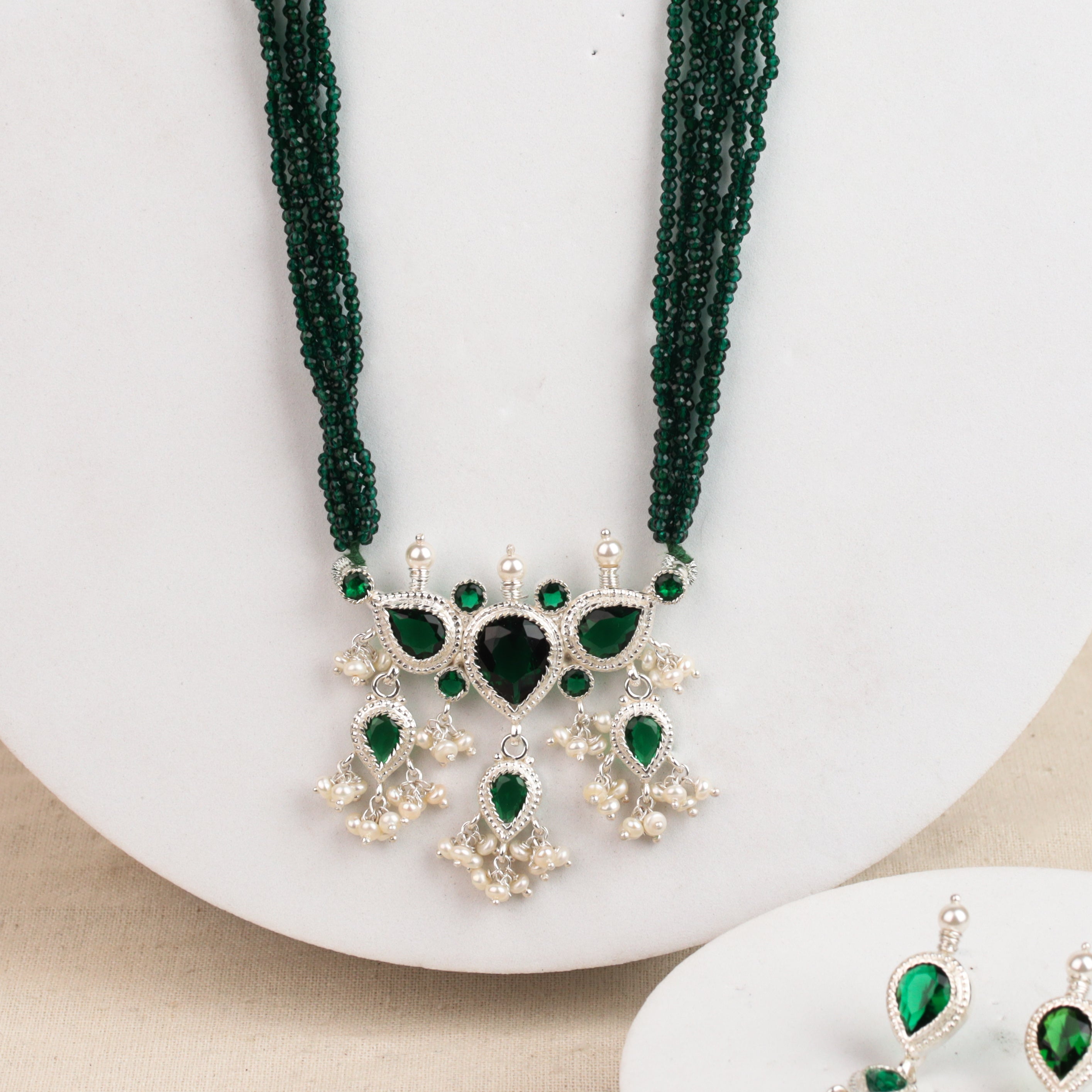 Green CZ Tanmani Set with Green Stones