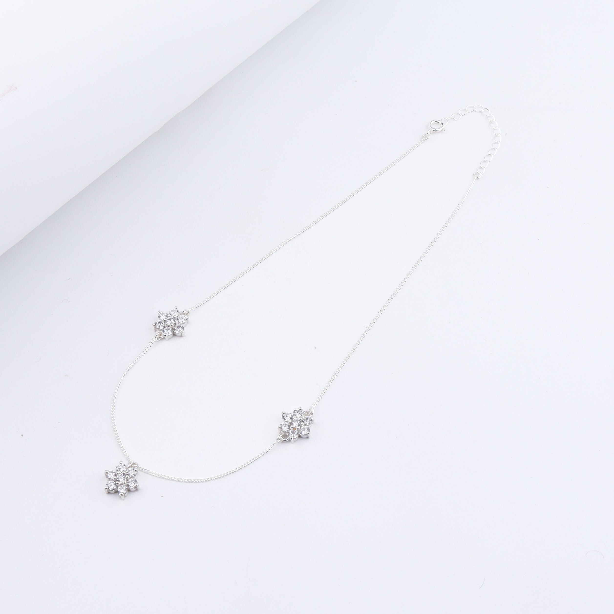 Silver CZ Flower Multi Motif Necklace – Big