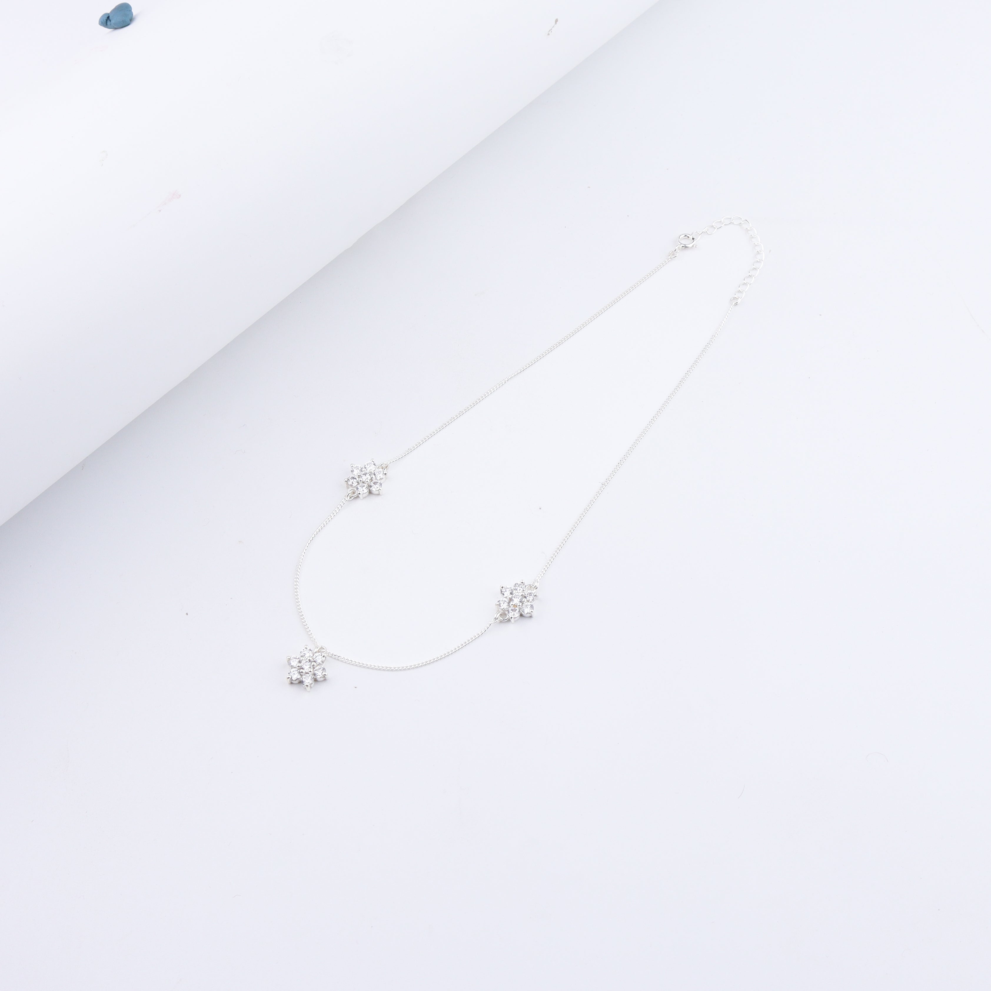 Silver CZ Flower Multi Motif Necklace – Big