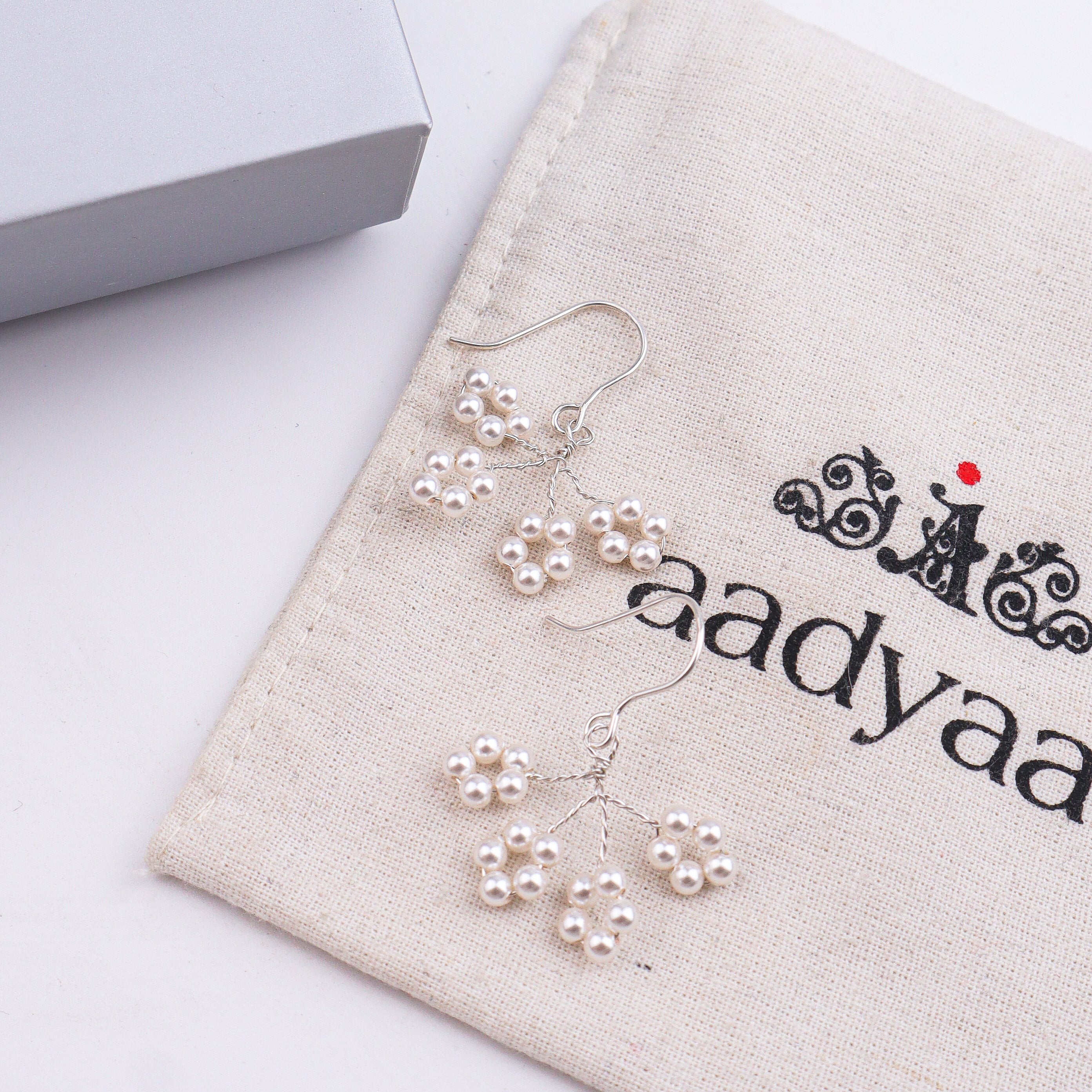 Pearl Flower Silver Earrings (Project Handmade)