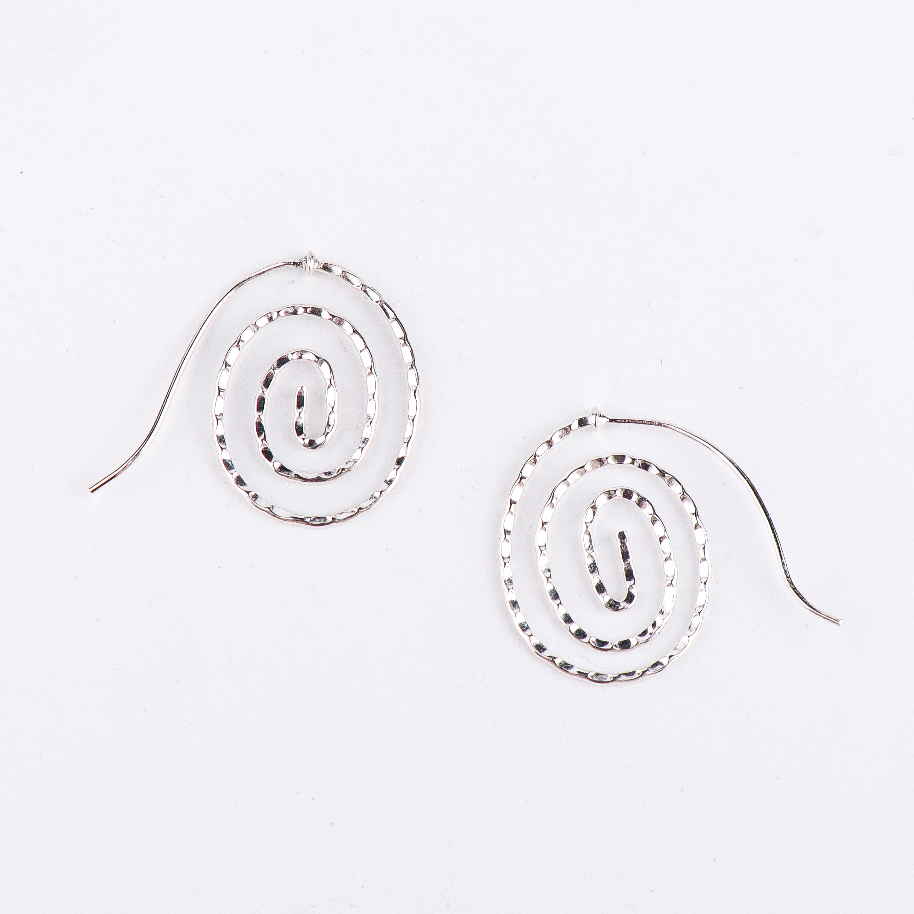 Silver Spiral Hammered Earrings