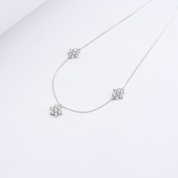 Silver CZ flower necklace with adjustable chain