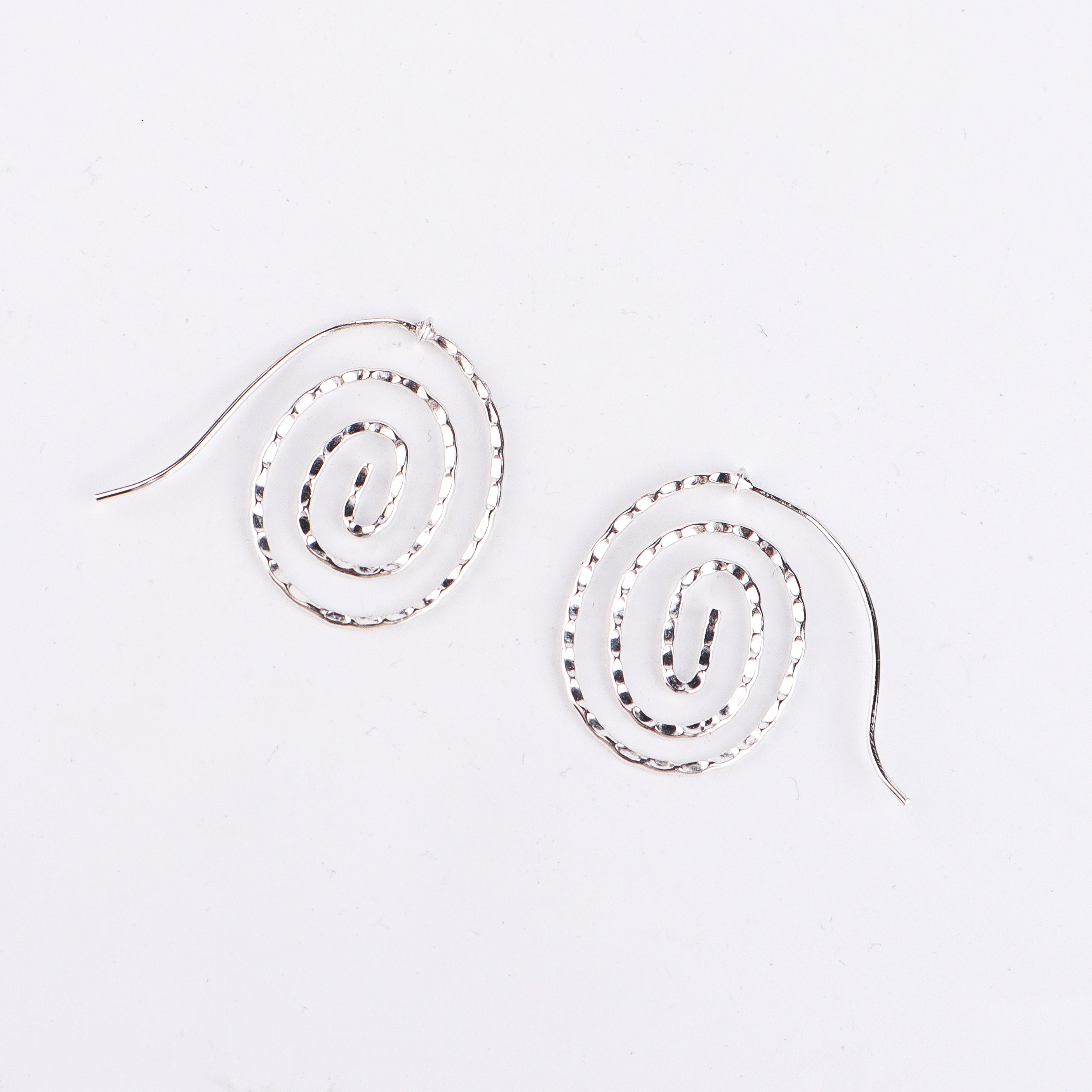 Silver Spiral Hammered Earrings