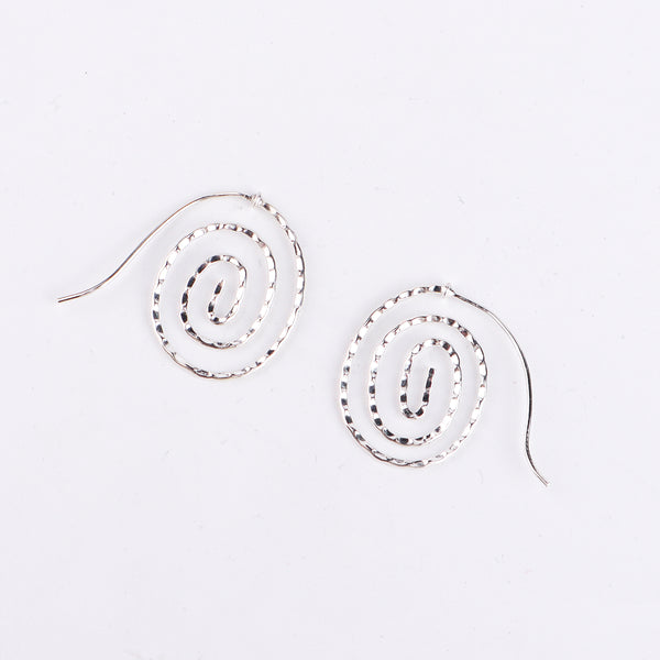 Silver Spiral Hammered Earrings