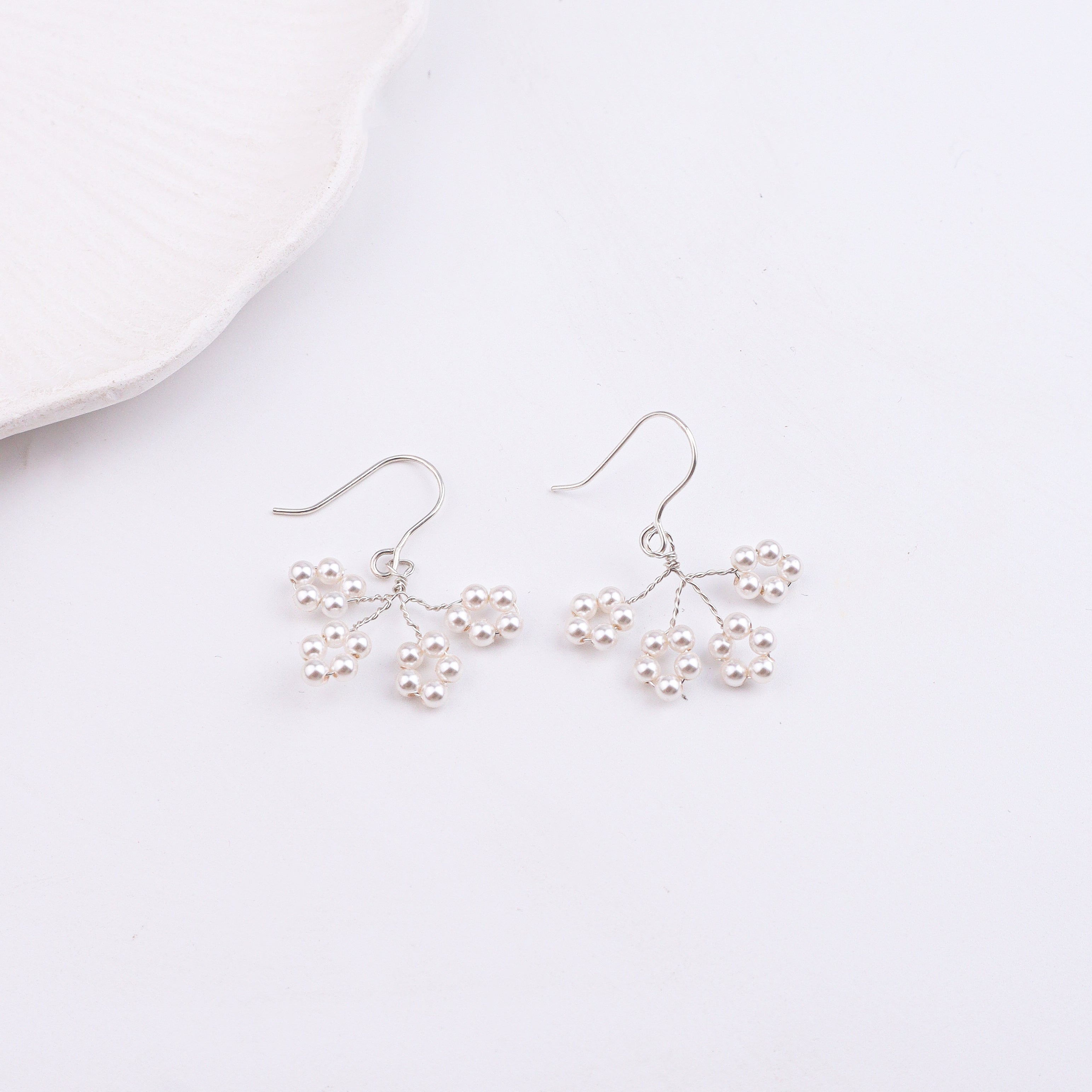 Pearl Flower Silver Earrings (Project Handmade)