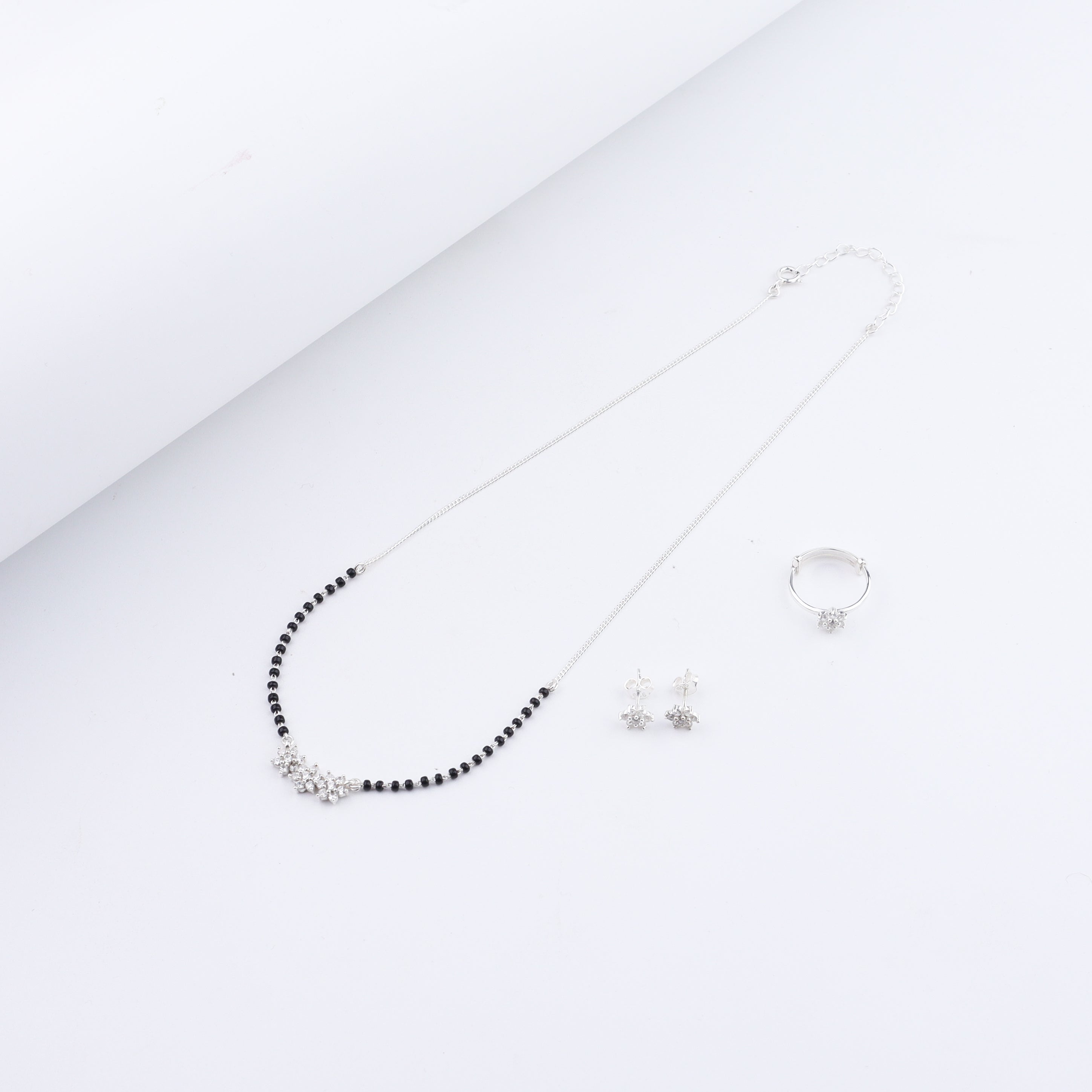 Classic CZ Flower Motif Mangalsutra Set with Ring – Small