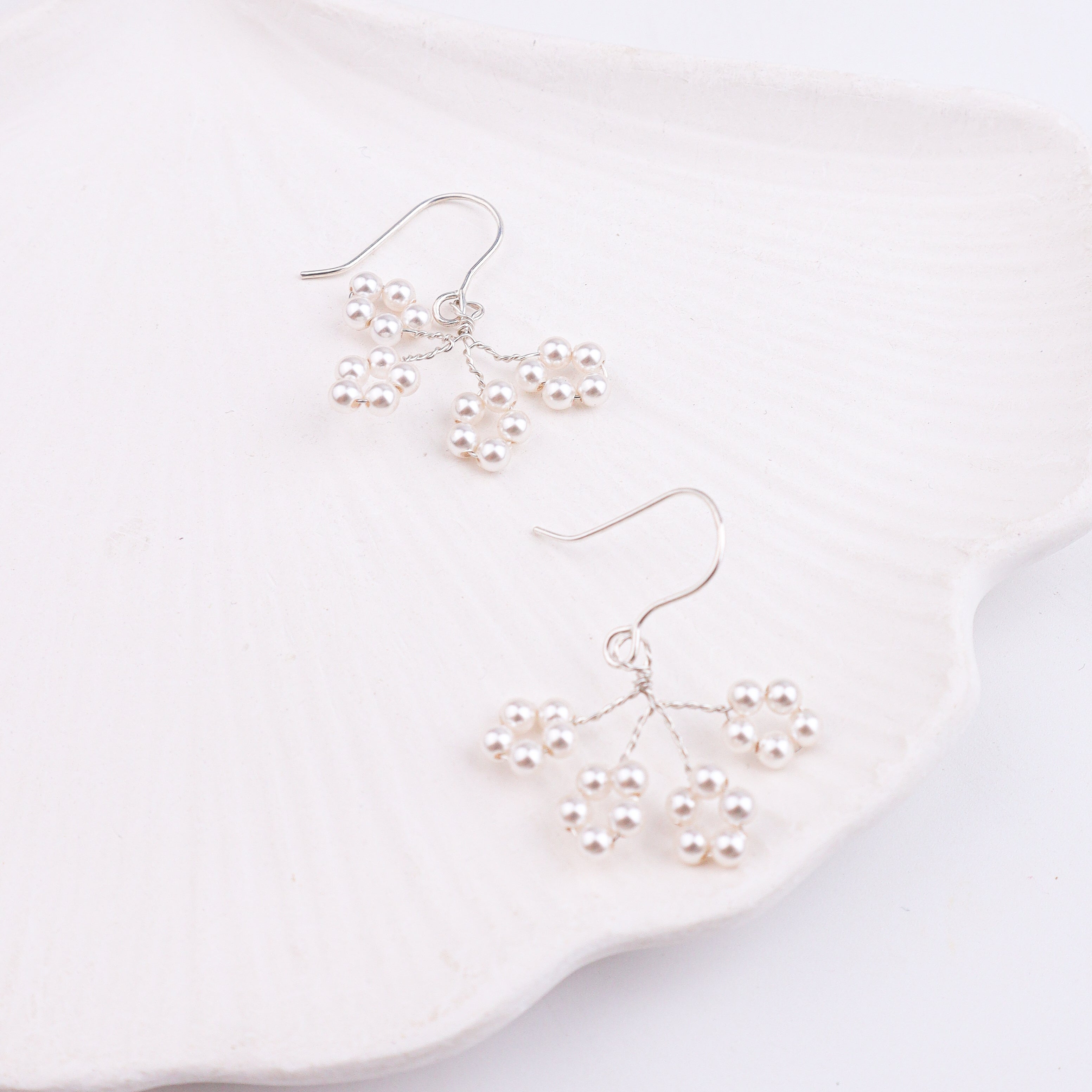 Pearl Flower Silver Earrings (Project Handmade)