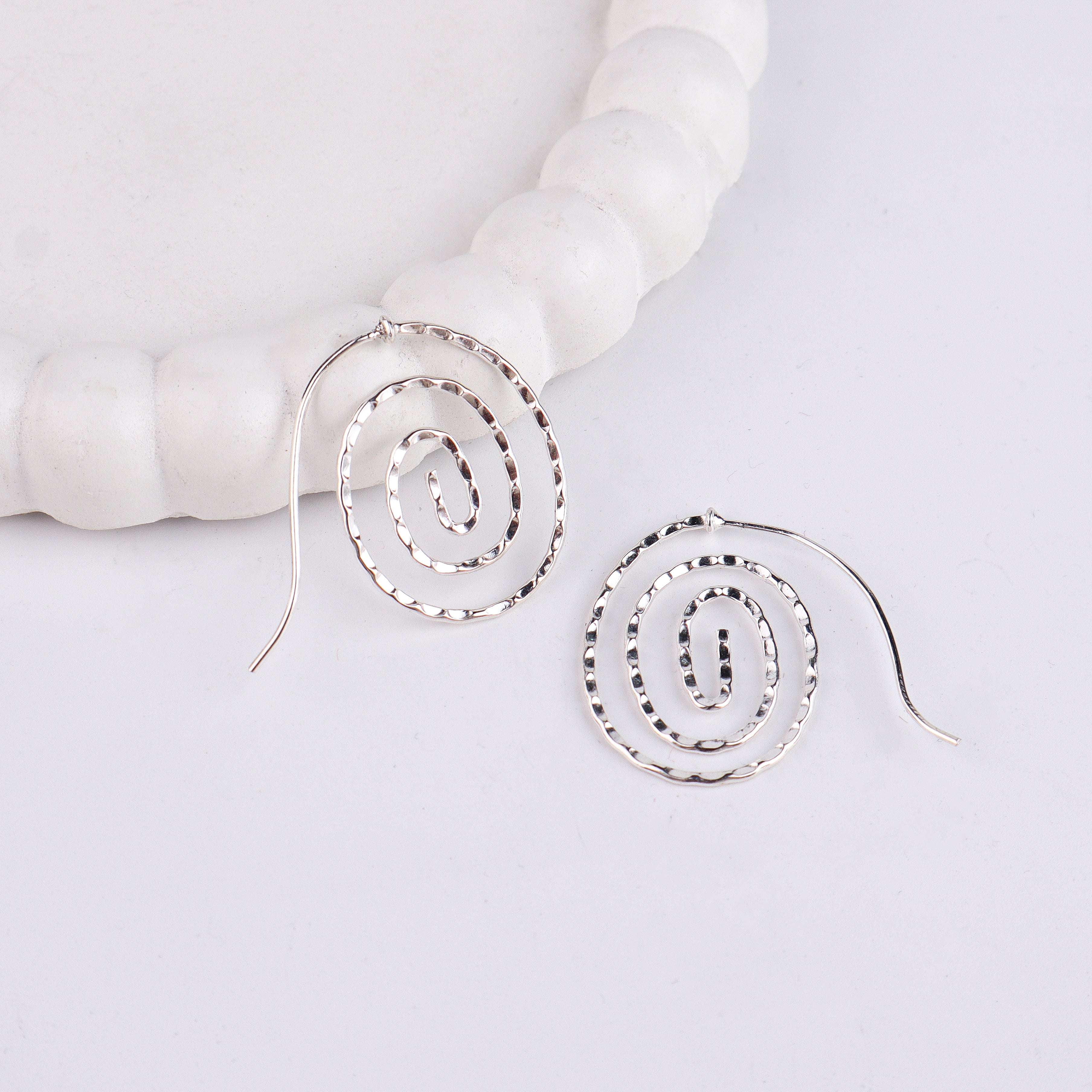 Silver Spiral Hammered Earrings