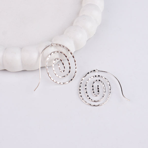 Silver Spiral Hammered Earrings
