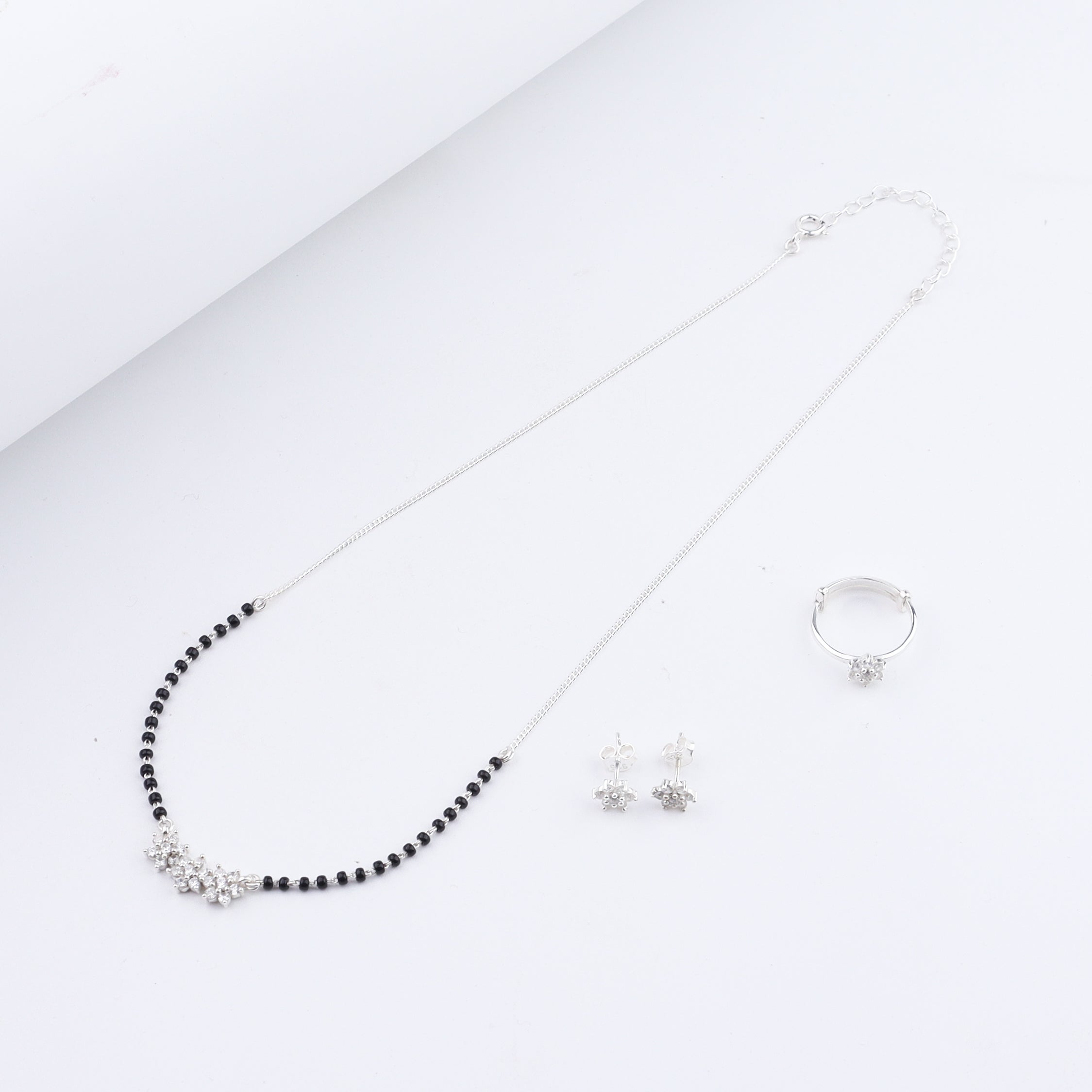 Classic CZ Flower Motif Mangalsutra Set with Ring – Small