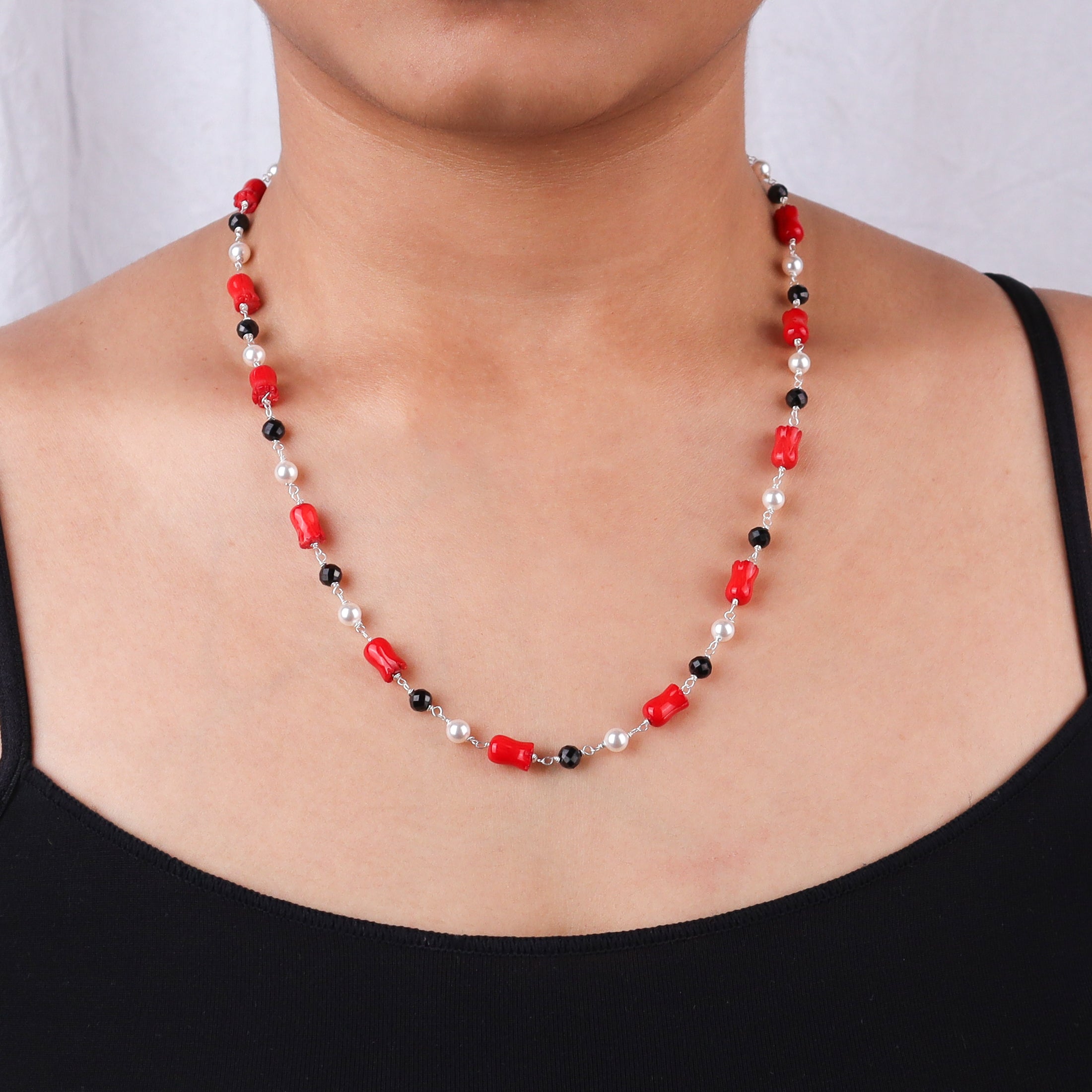 92.5 Sterling Silver Ganthan of Coral, Pearl & Black Spinnels