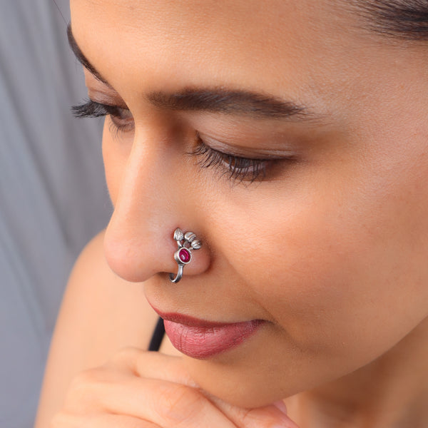 Oxidised Pink Petalfall Clip-On Nose Pin (Large)