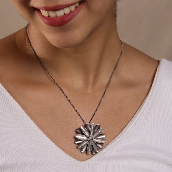 Big  Surajmukhi Phool Silver Pendant (without Chain)