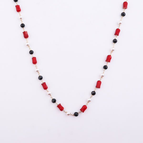 22k Gold Plated Ganthan of Coral, Pearl & Black Spinnels