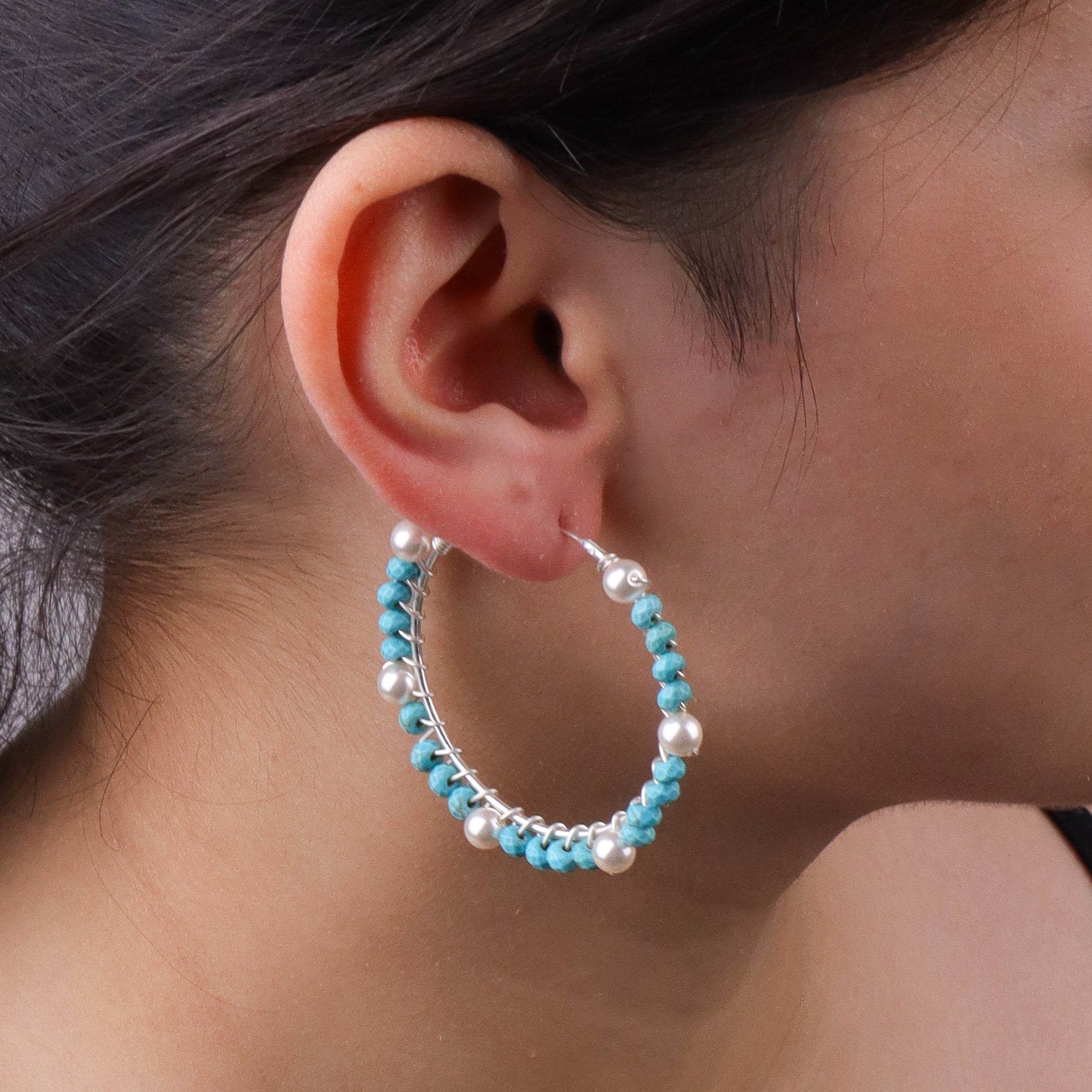 Turquoise & Pearl Hoops (Project Handmade)
