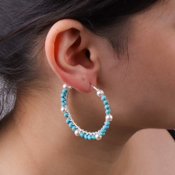 Turquoise & Pearl Hoops (Project Handmade)