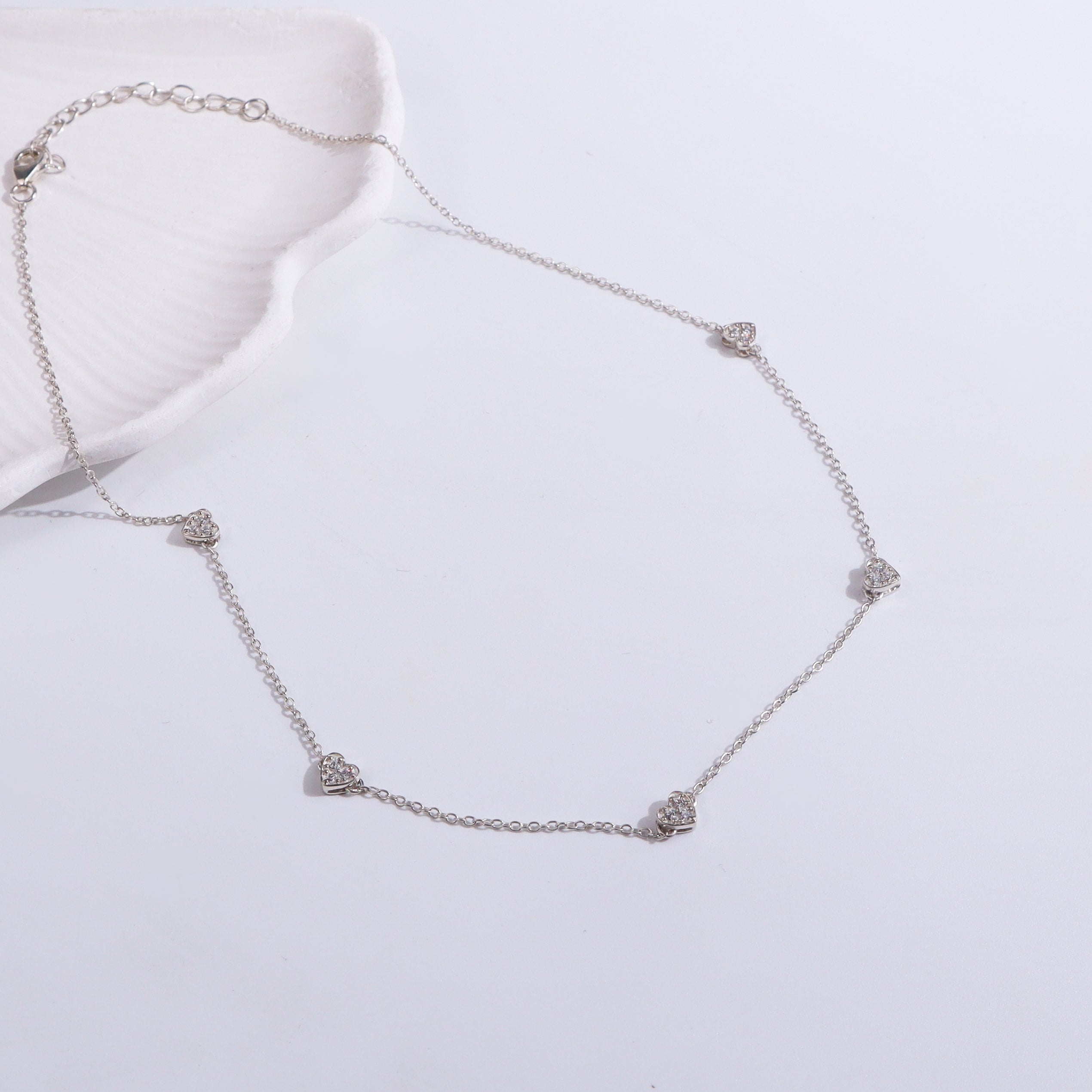 CZ Studded Heart Motif Necklace |  92.5 Sterling Silver