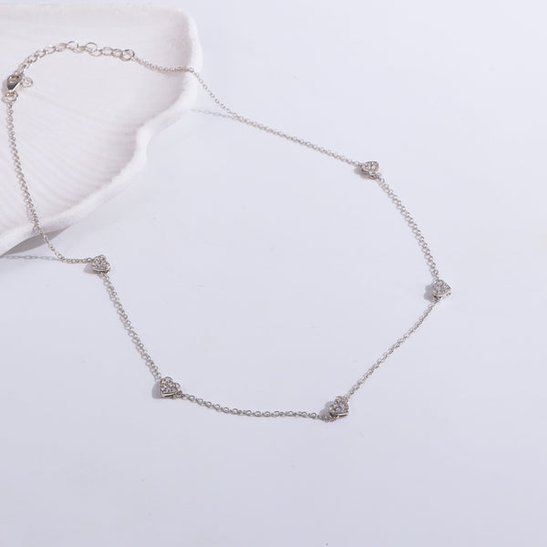 CZ Studded Heart Motif Necklace |  92.5 Sterling Silver