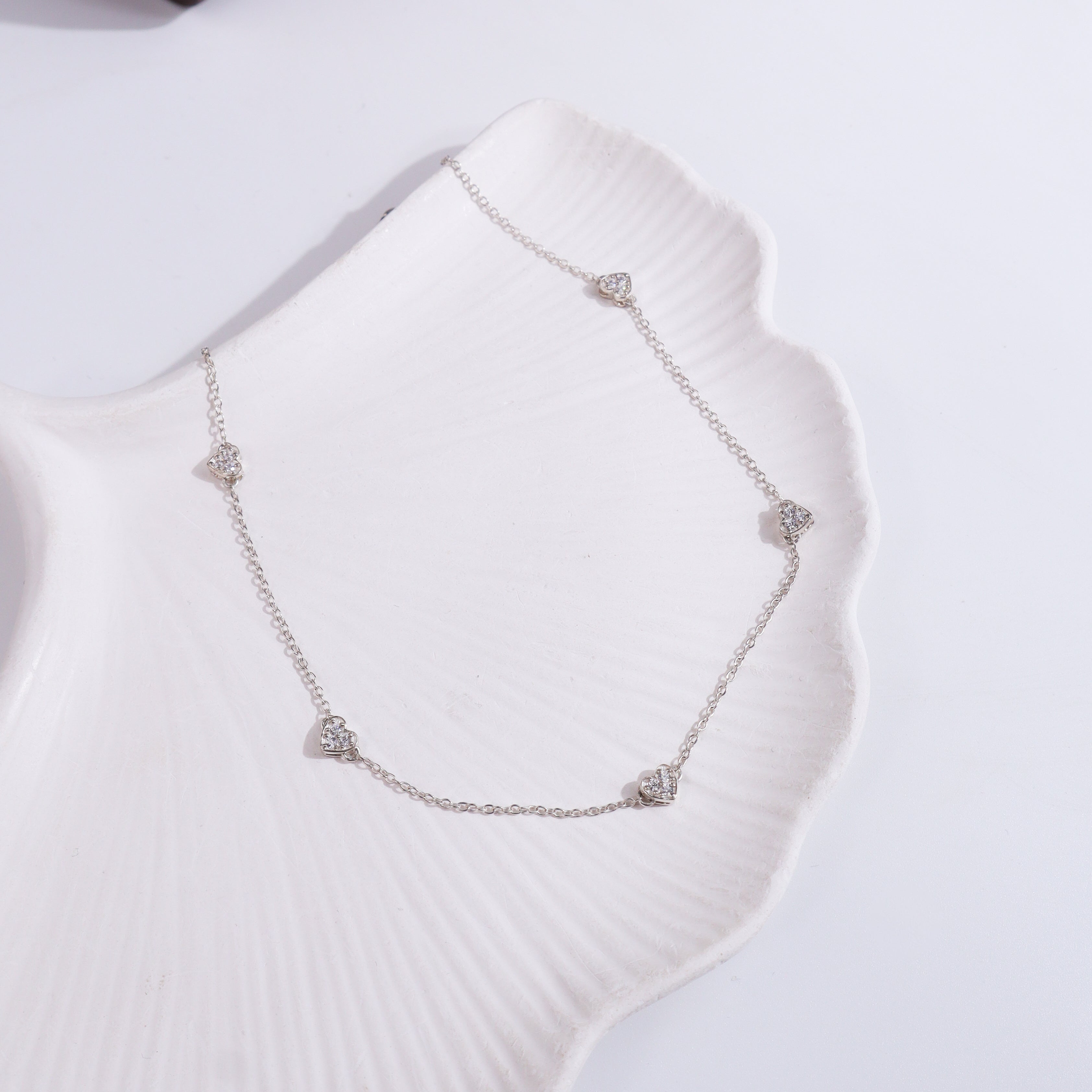 CZ Studded Heart Motif Necklace |  92.5 Sterling Silver