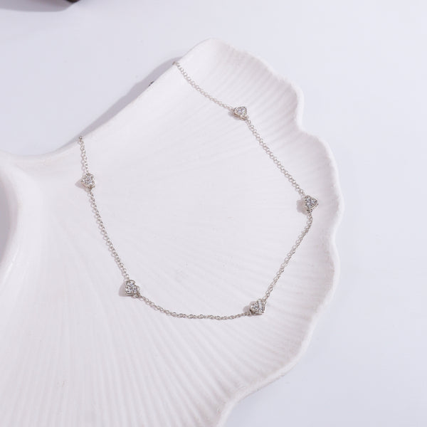 CZ Studded Heart Motif Necklace |  92.5 Sterling Silver