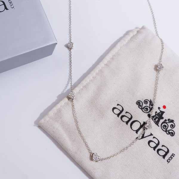 CZ Studded Heart Motif Necklace |  92.5 Sterling Silver