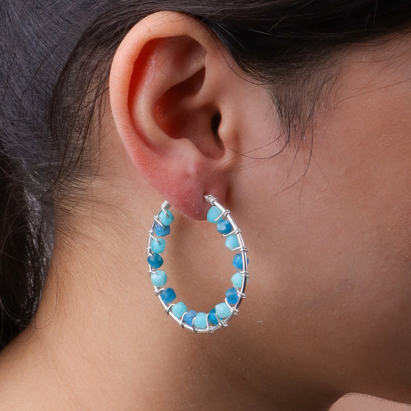Blue Firoza Wrap Hoops (Project Handmade)