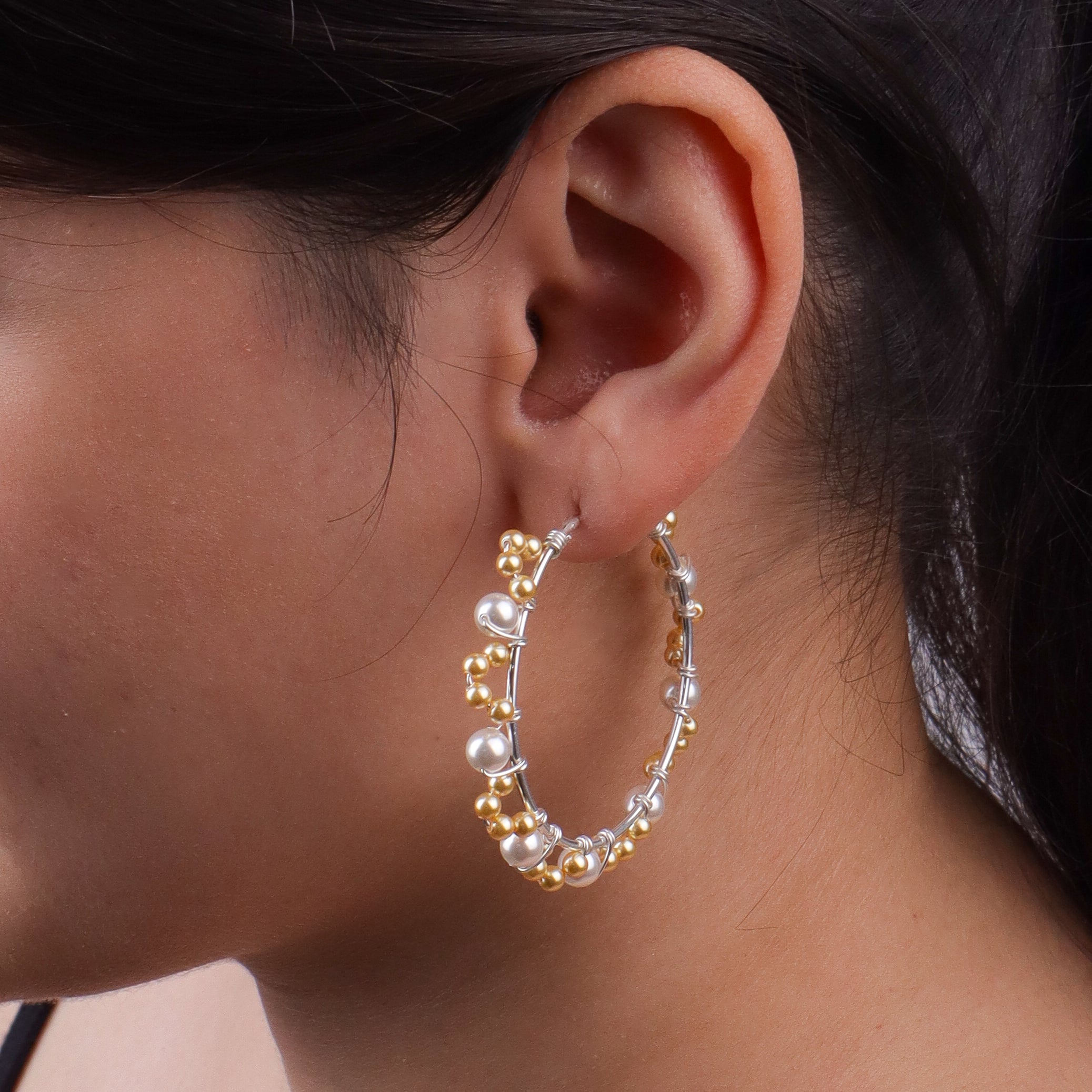 Golden & White Pearl Hoops (Project Handmade)