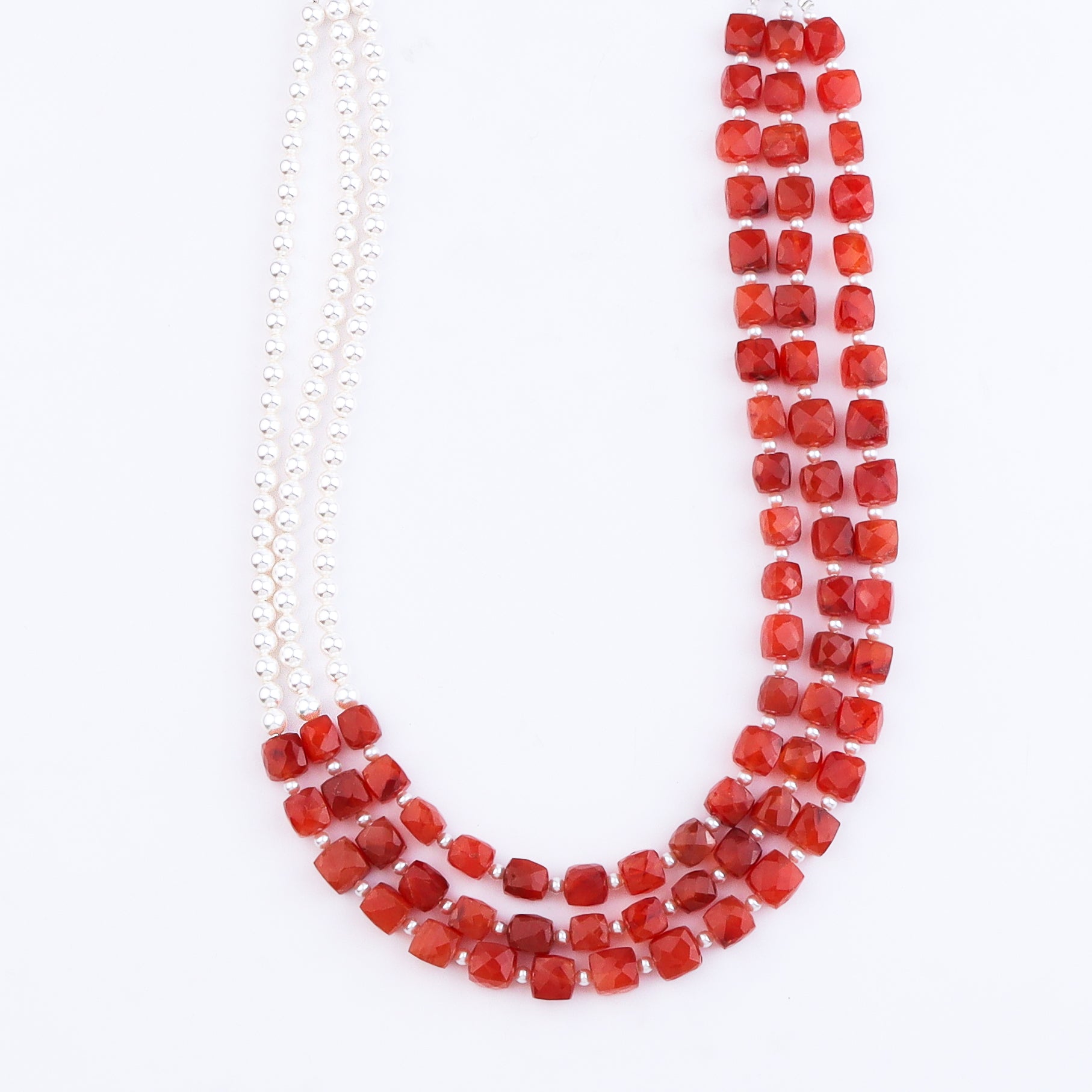 Luxe Necklace – Three-Layer Swarovski Pearls with Carnelian