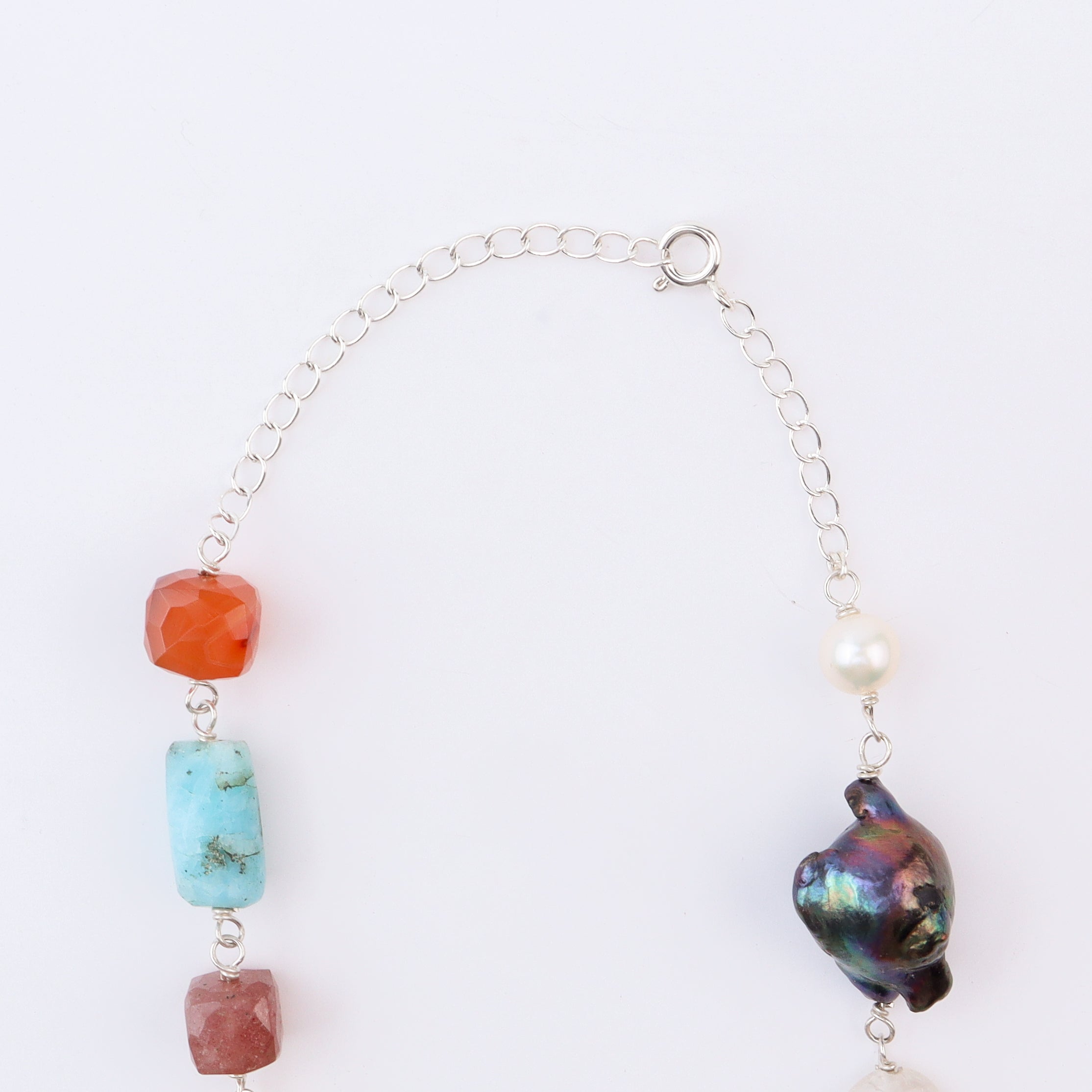 Silver Multicolour Stone Ganthan Necklace