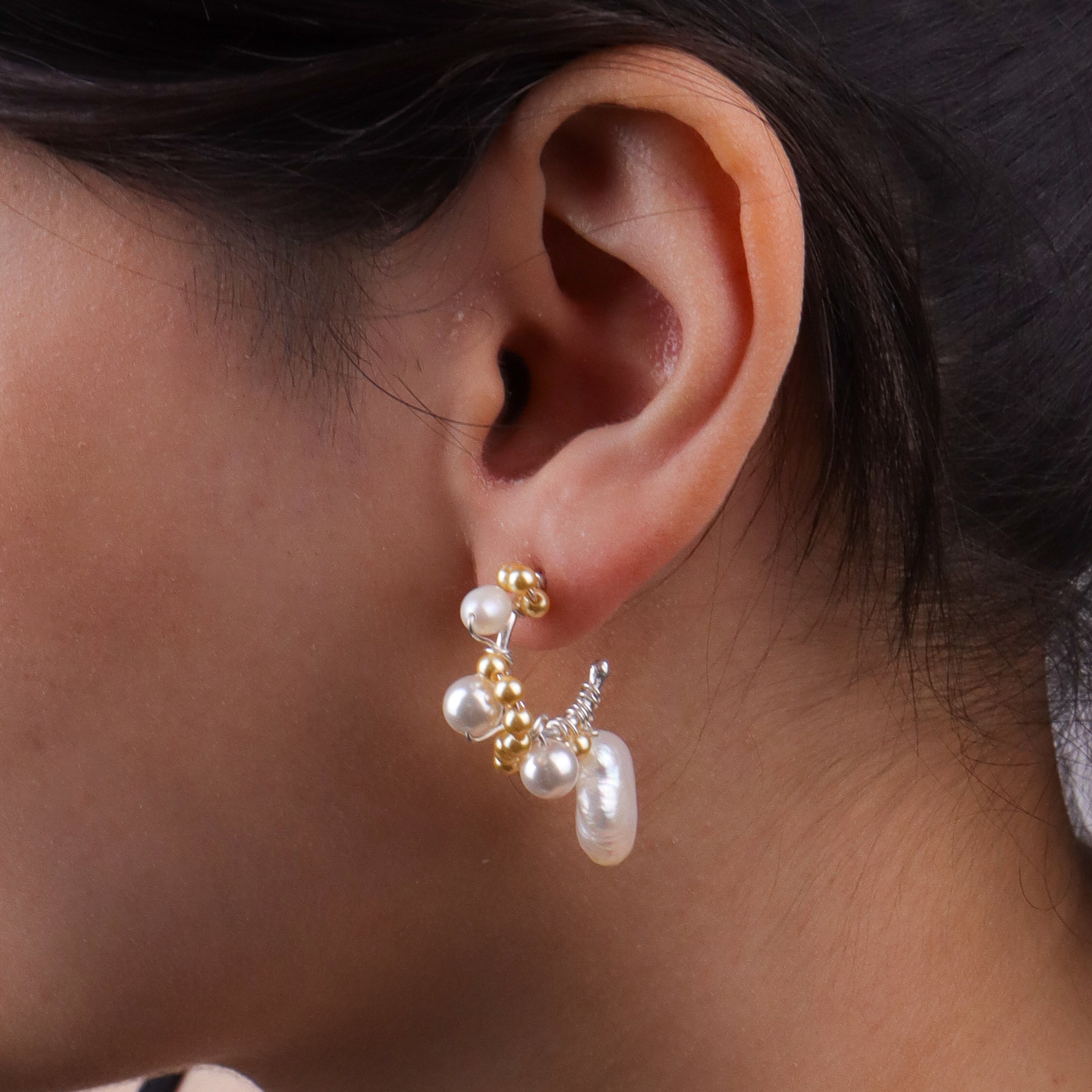 Baroque, Golden & Freshwater Pearl Hoops (Project Handmade)