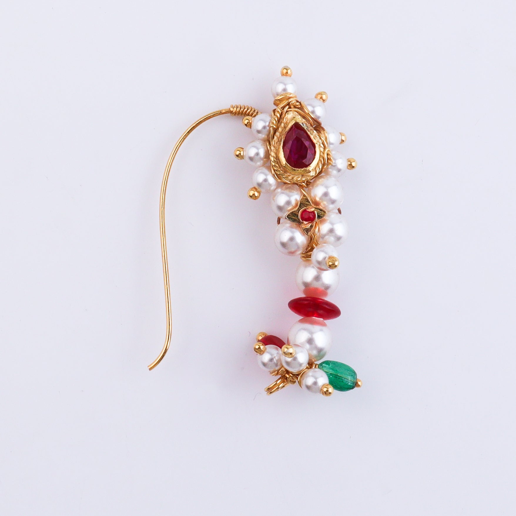 Pearl Handmade Nath – Small (Left, Pierced) | 22K Gold-Plated