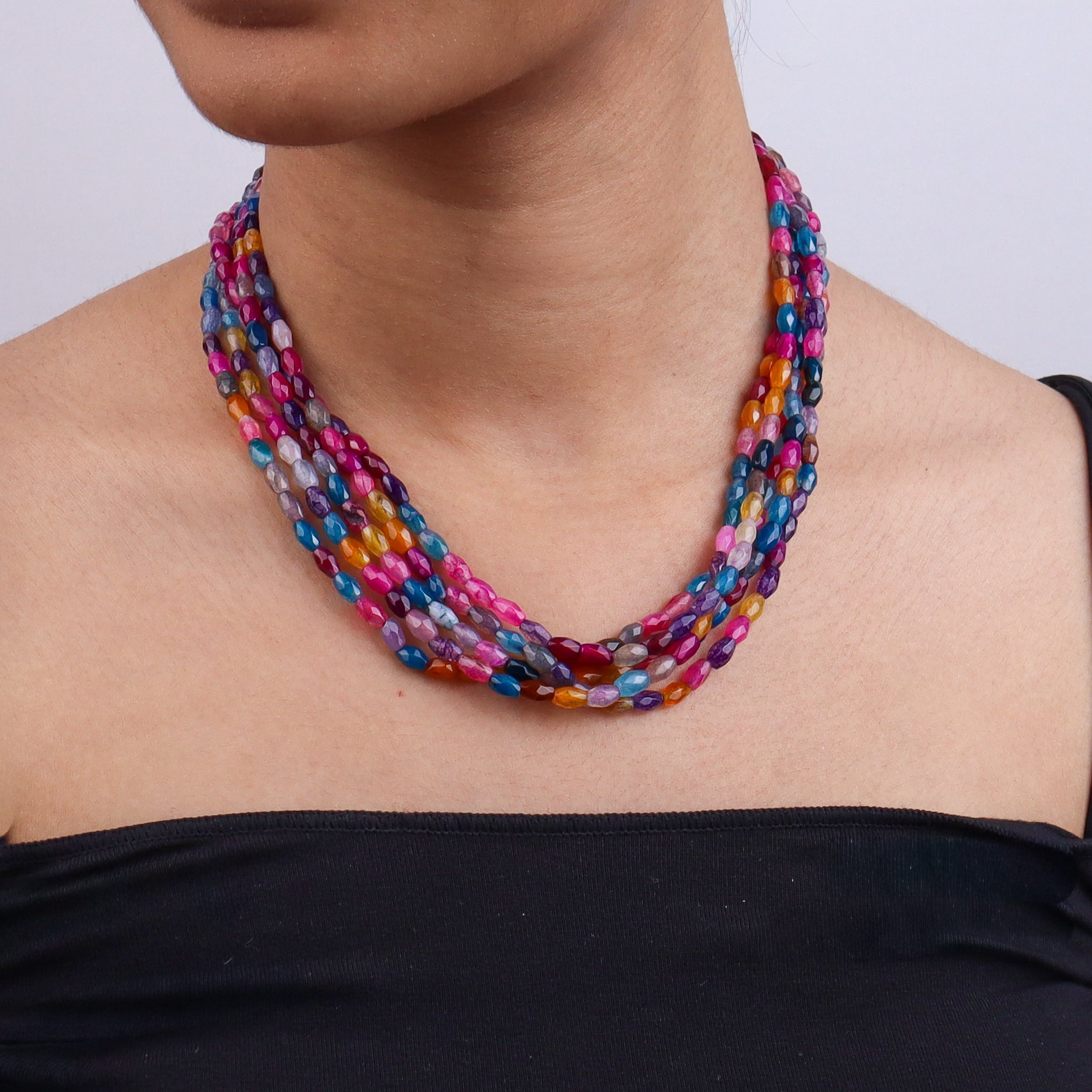 Multicolor Multi Agate Twisted Necklace