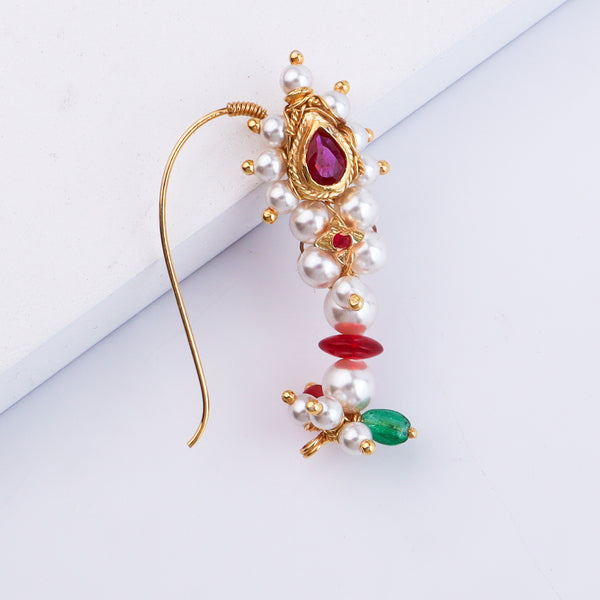 Pearl Handmade Nath – Small (Left, Pierced) | 22K Gold-Plated