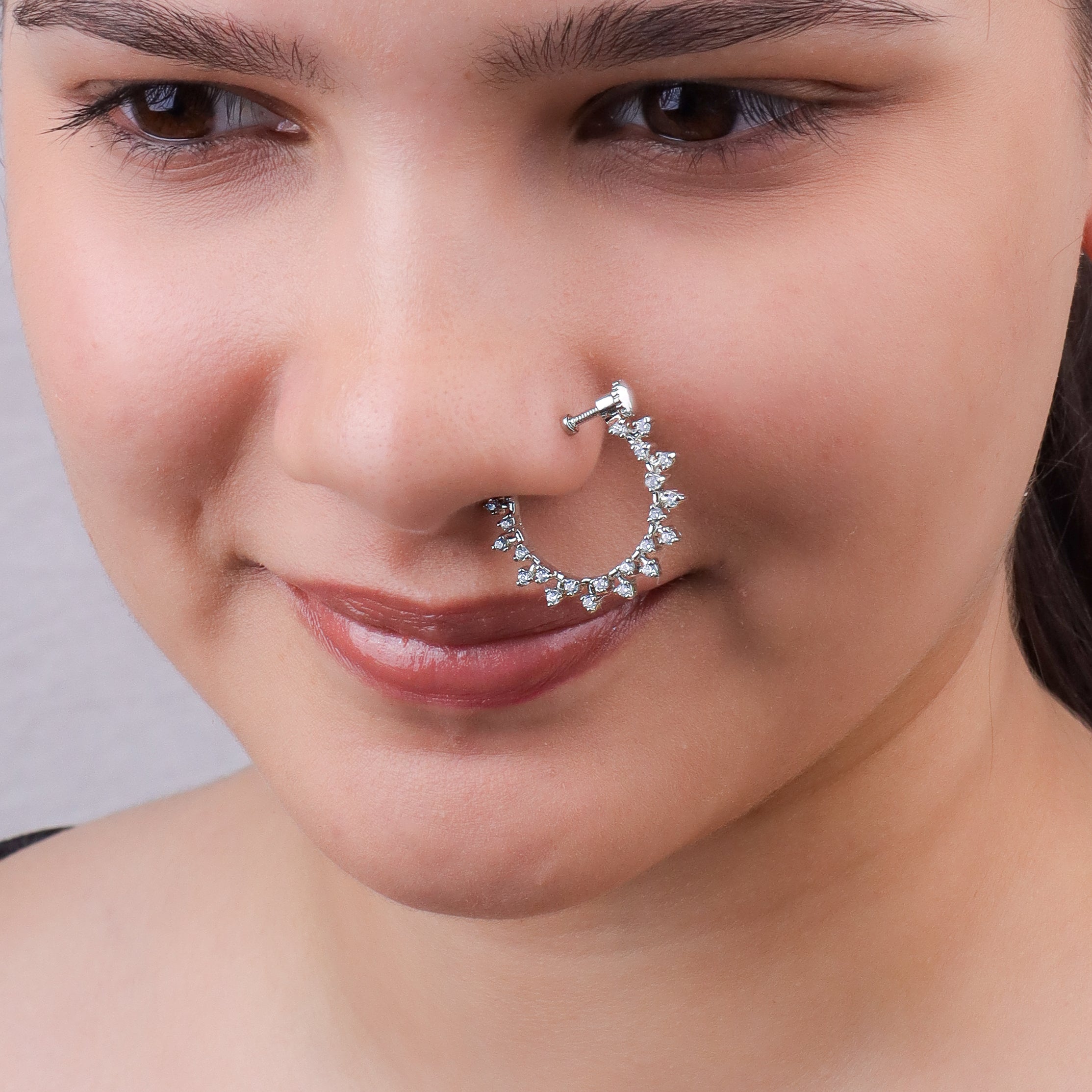 Silver CZ Snowflake Nath