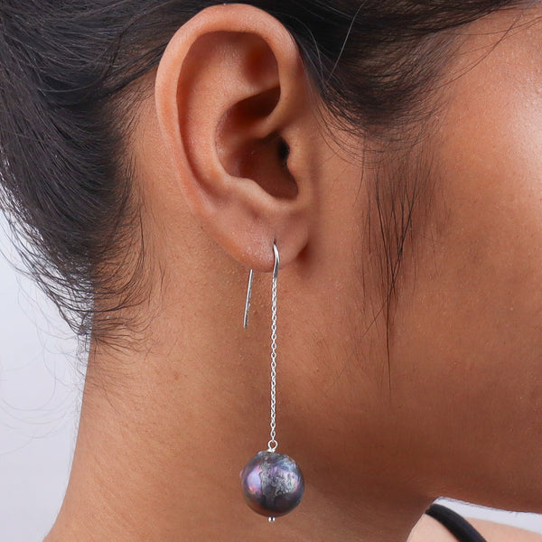 Black Baroque Pearl Silver Earrings (Project Handmade)