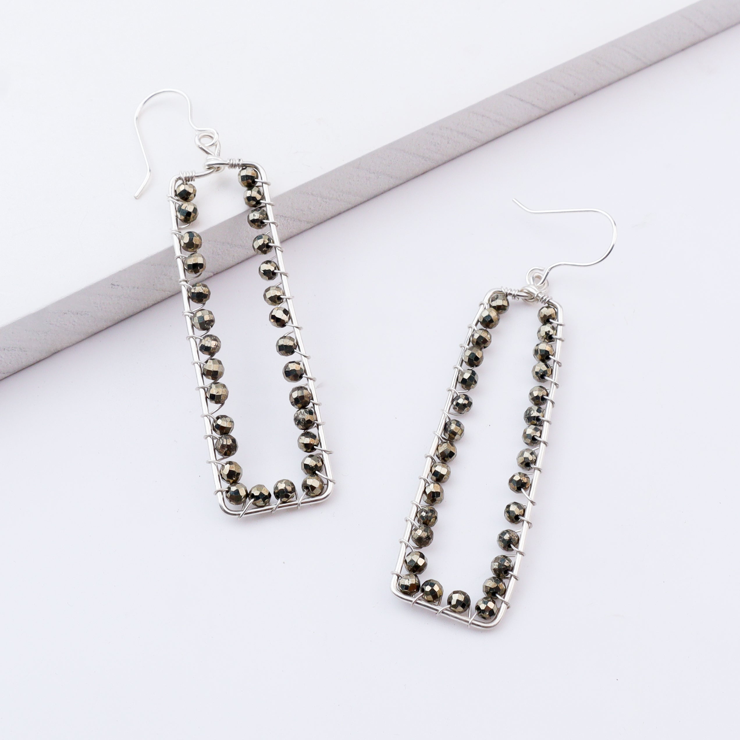 Silver Pyrite Arc Earrings