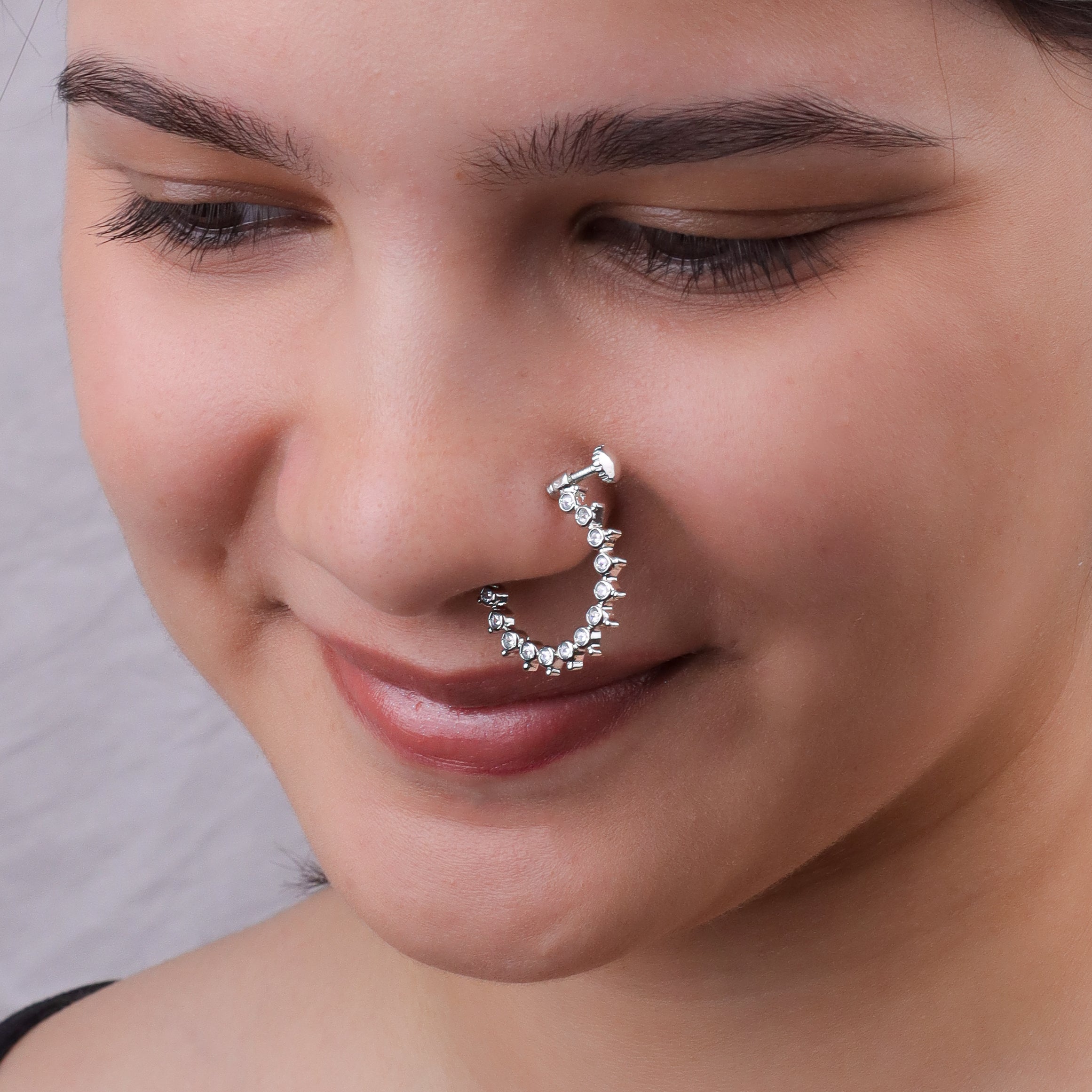 Silver CZ Petal Nath