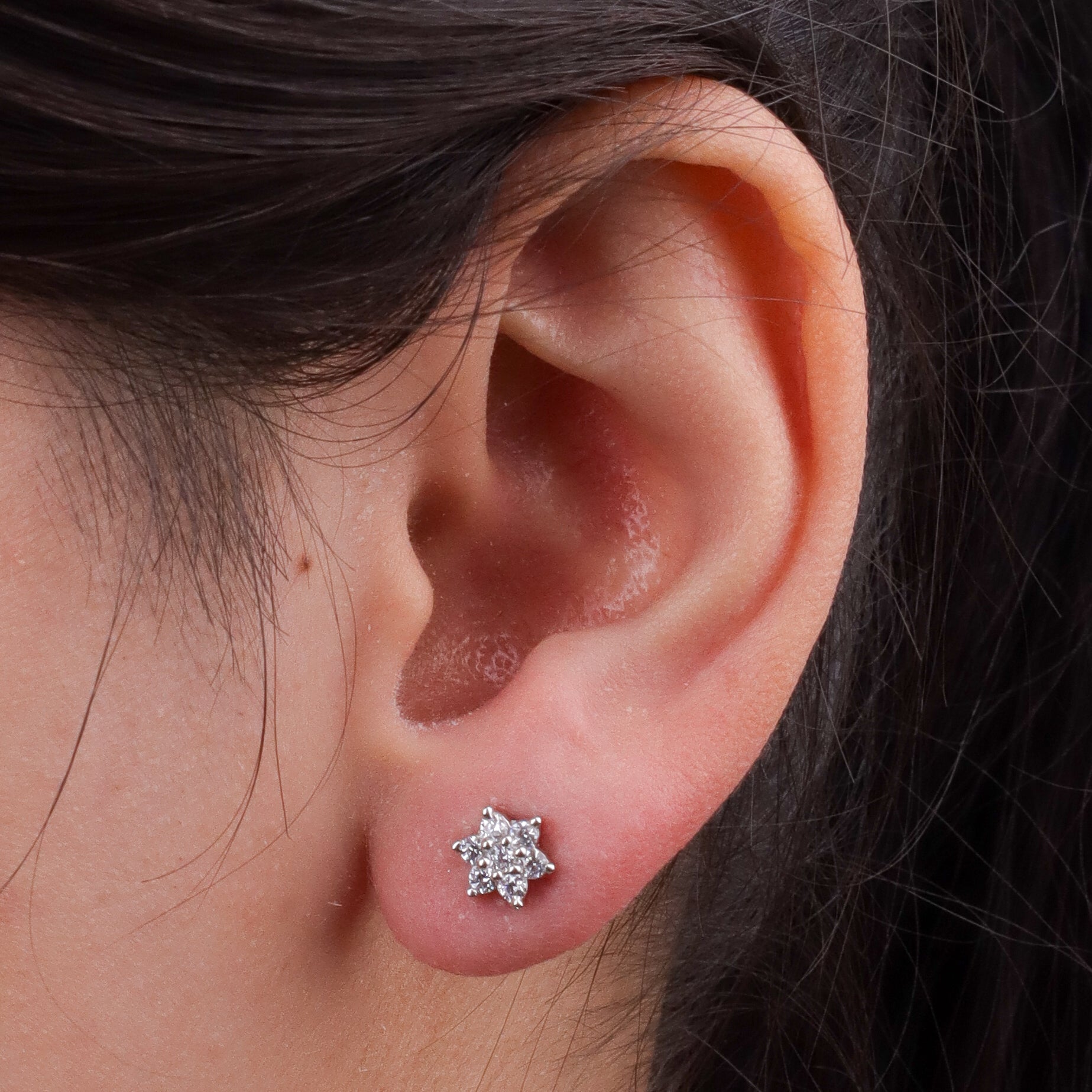 Silver CZ Flower Stud Earrings