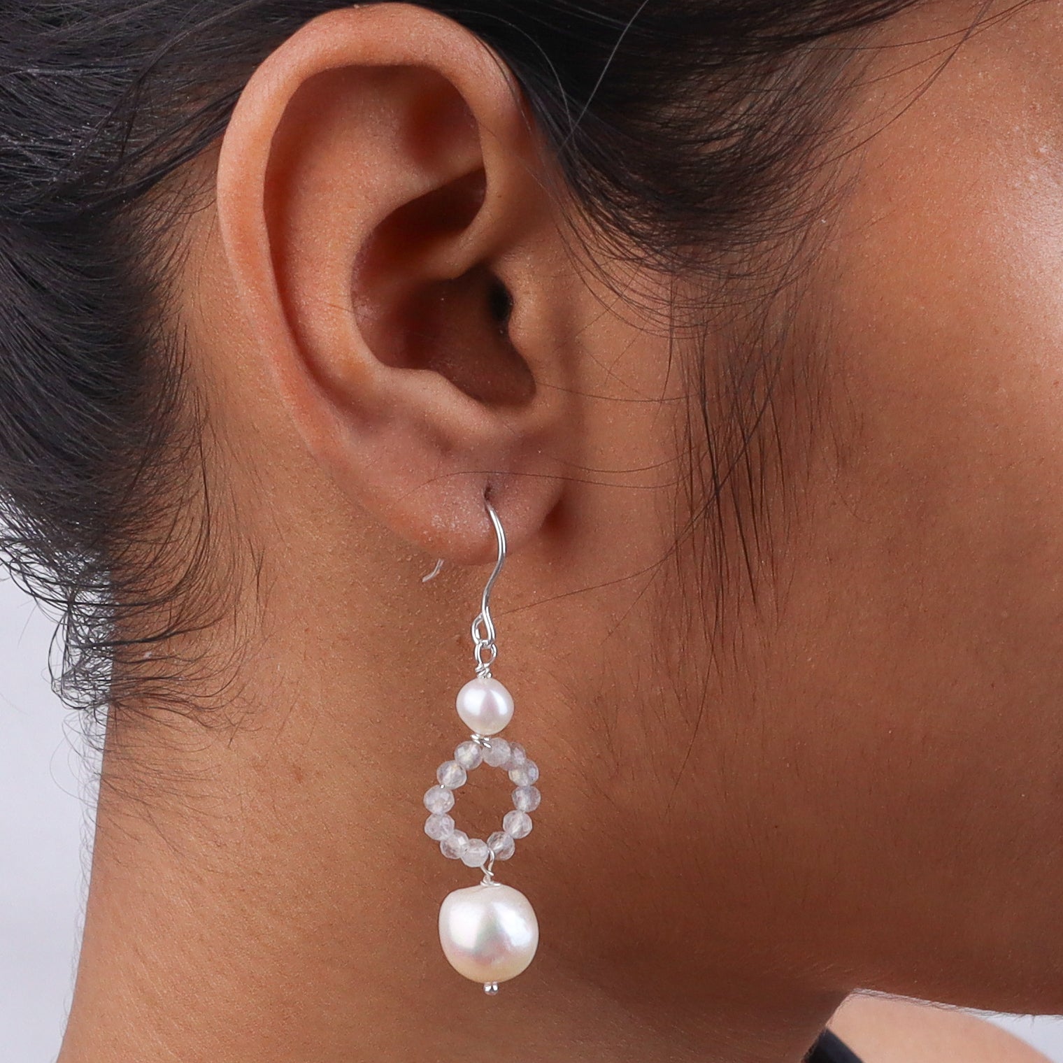 Freshwater Pearl & Labradorite Silver Earrings (Project Handmade)