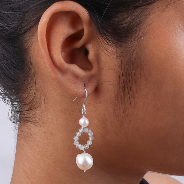 Freshwater Pearl & Labradorite Silver Earrings (Project Handmade)