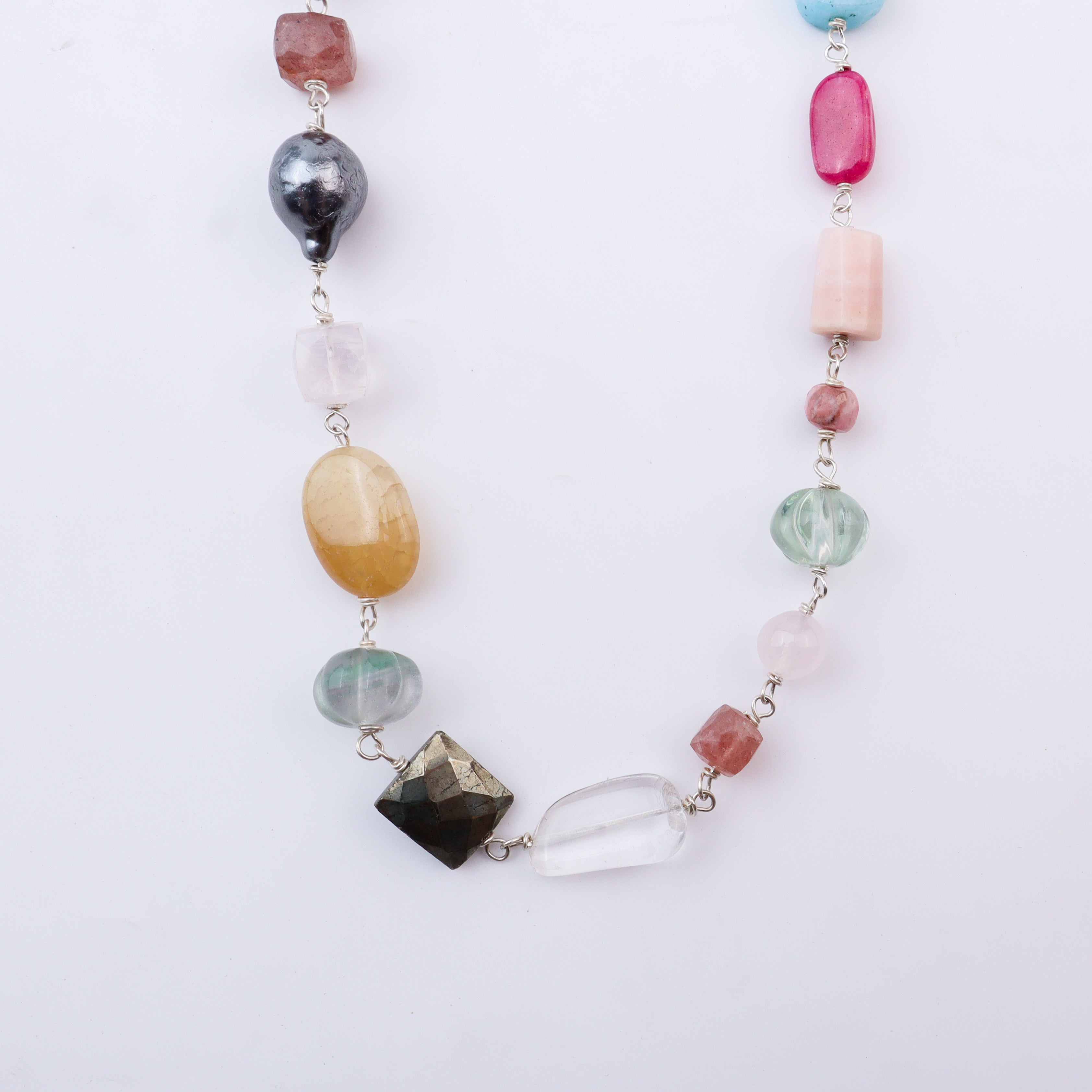 Silver Multicolour Stone Ganthan Necklace