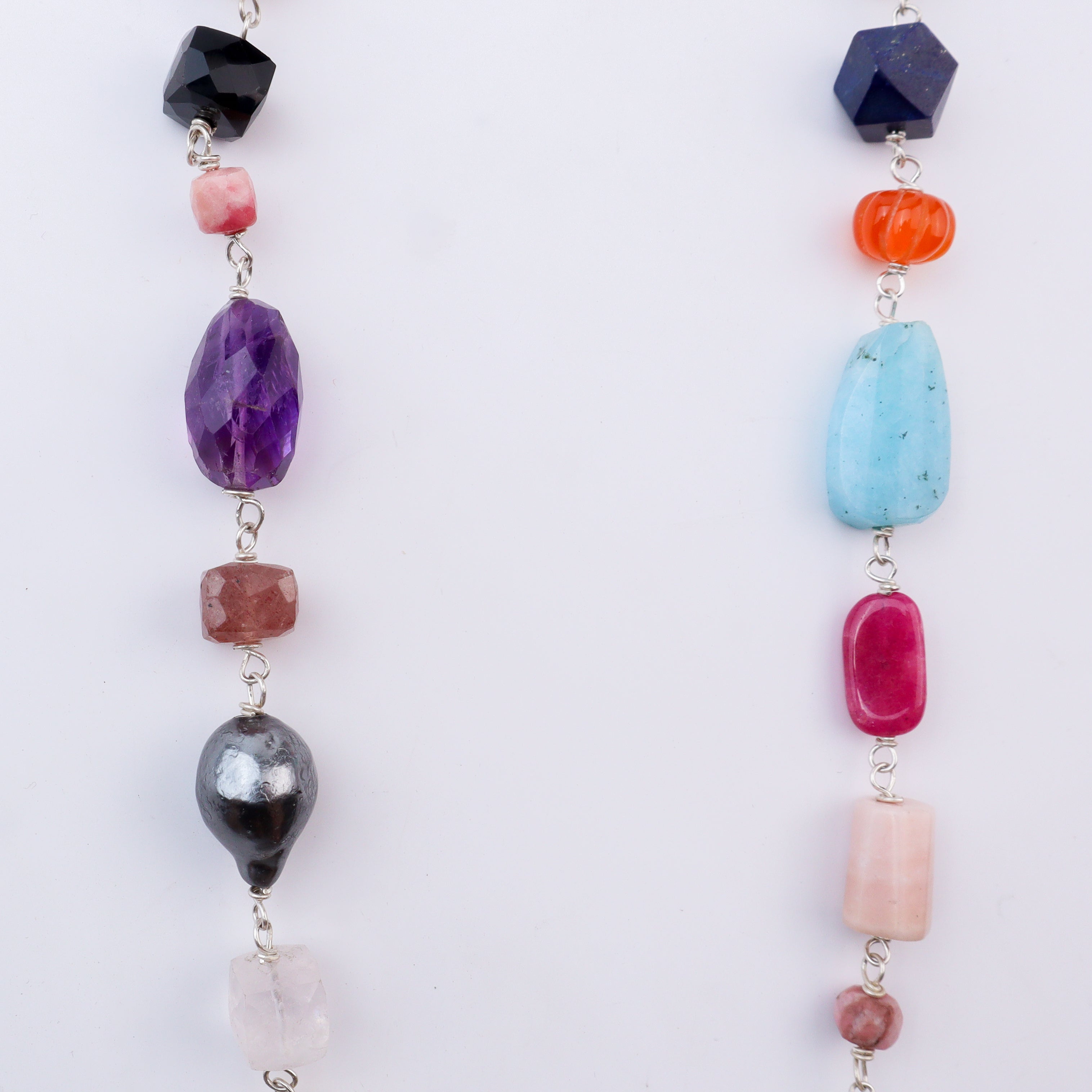 Silver Multicolour Stone Ganthan Necklace