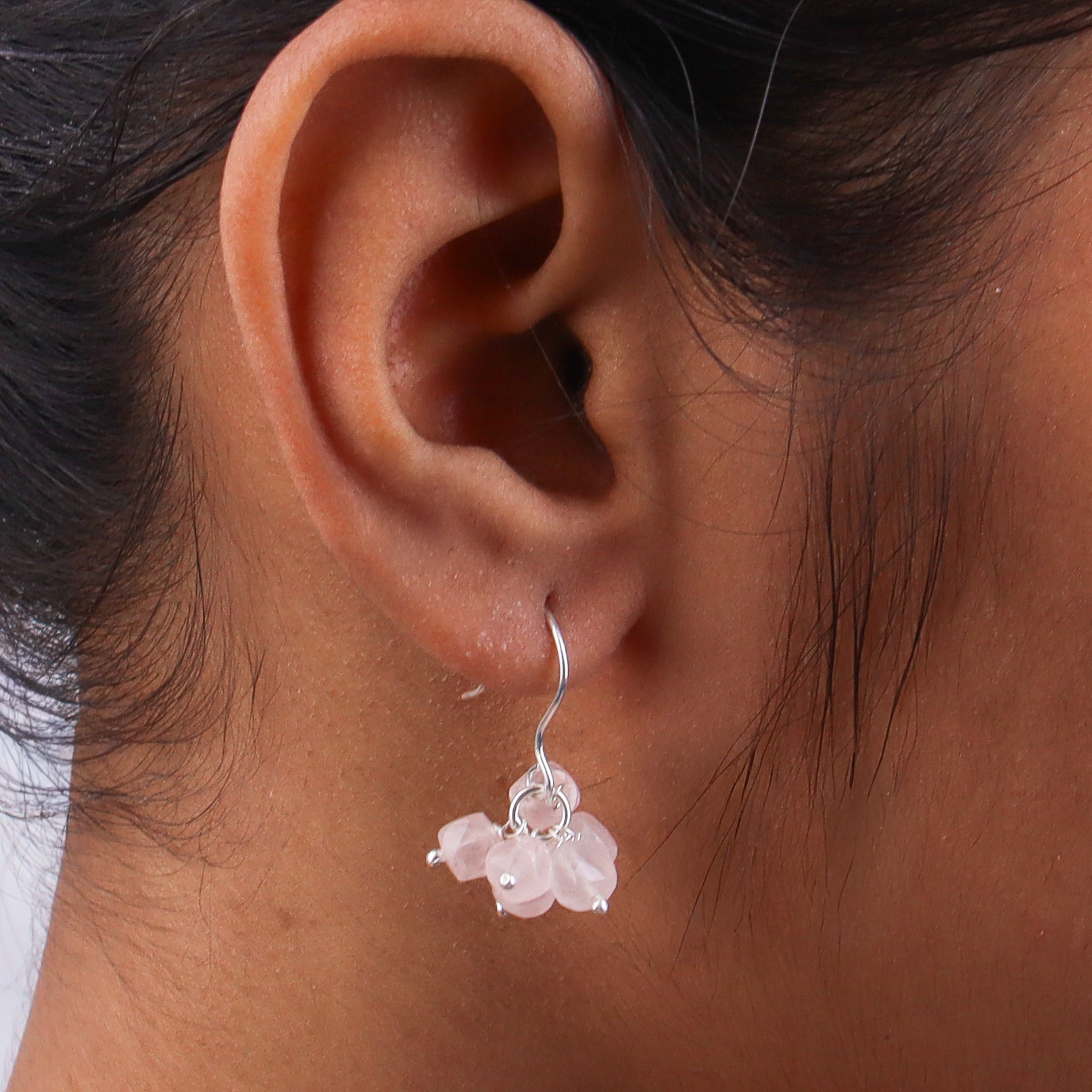 Rose Quartz Silver Earrings (Project Handmade)